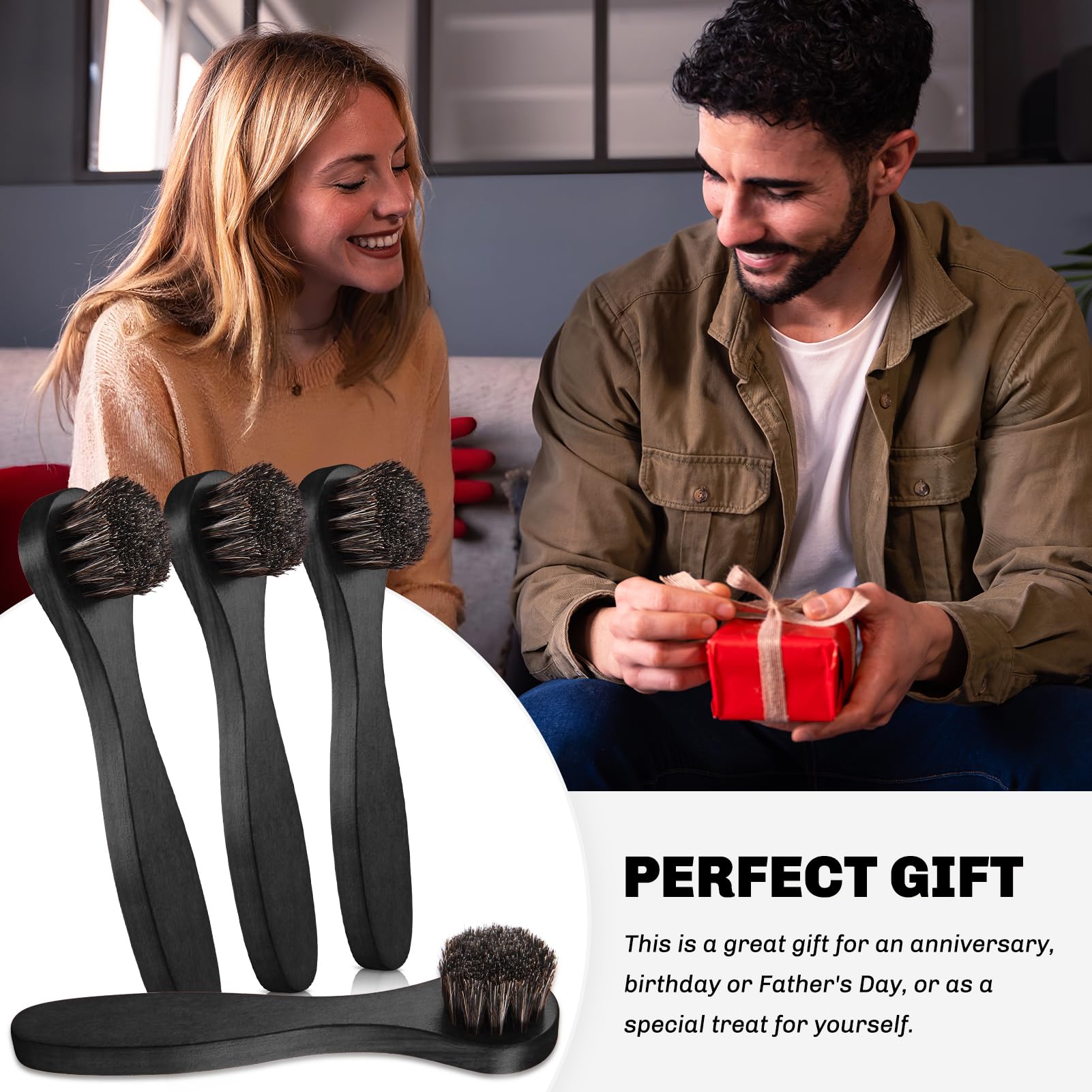 4 Pcs Horsehair Shine Shoes Brush Kit Polish Dauber Applicators Cleaning Leather Shoes Boots Care Brushes Suede Cleaner Brush with Microfiber Shoe Cloth