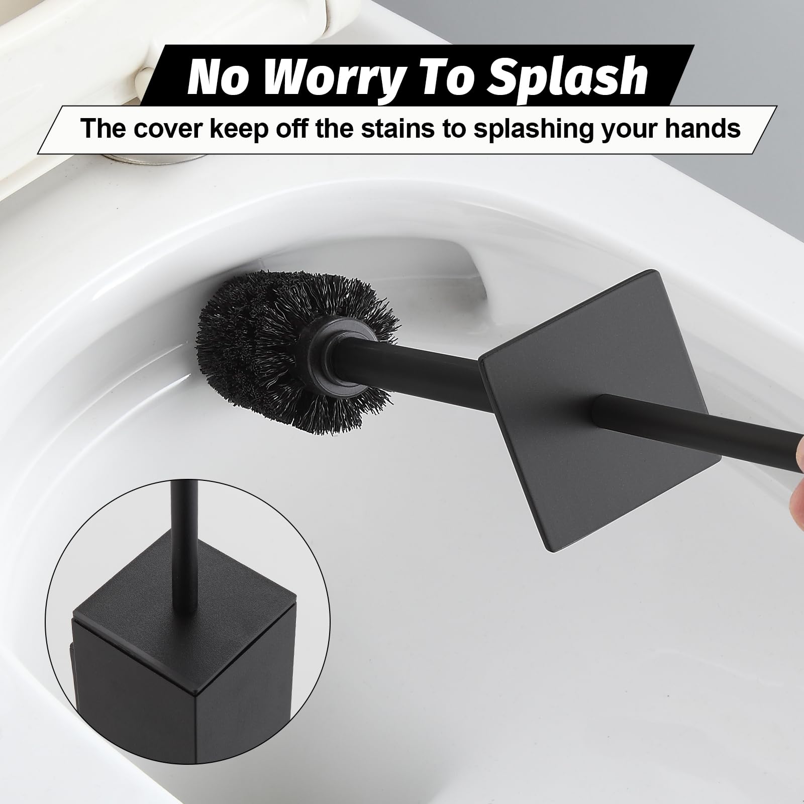 Toilet Brush and Holder Set Matte Black Wall Mounted for Bathroom Square Design