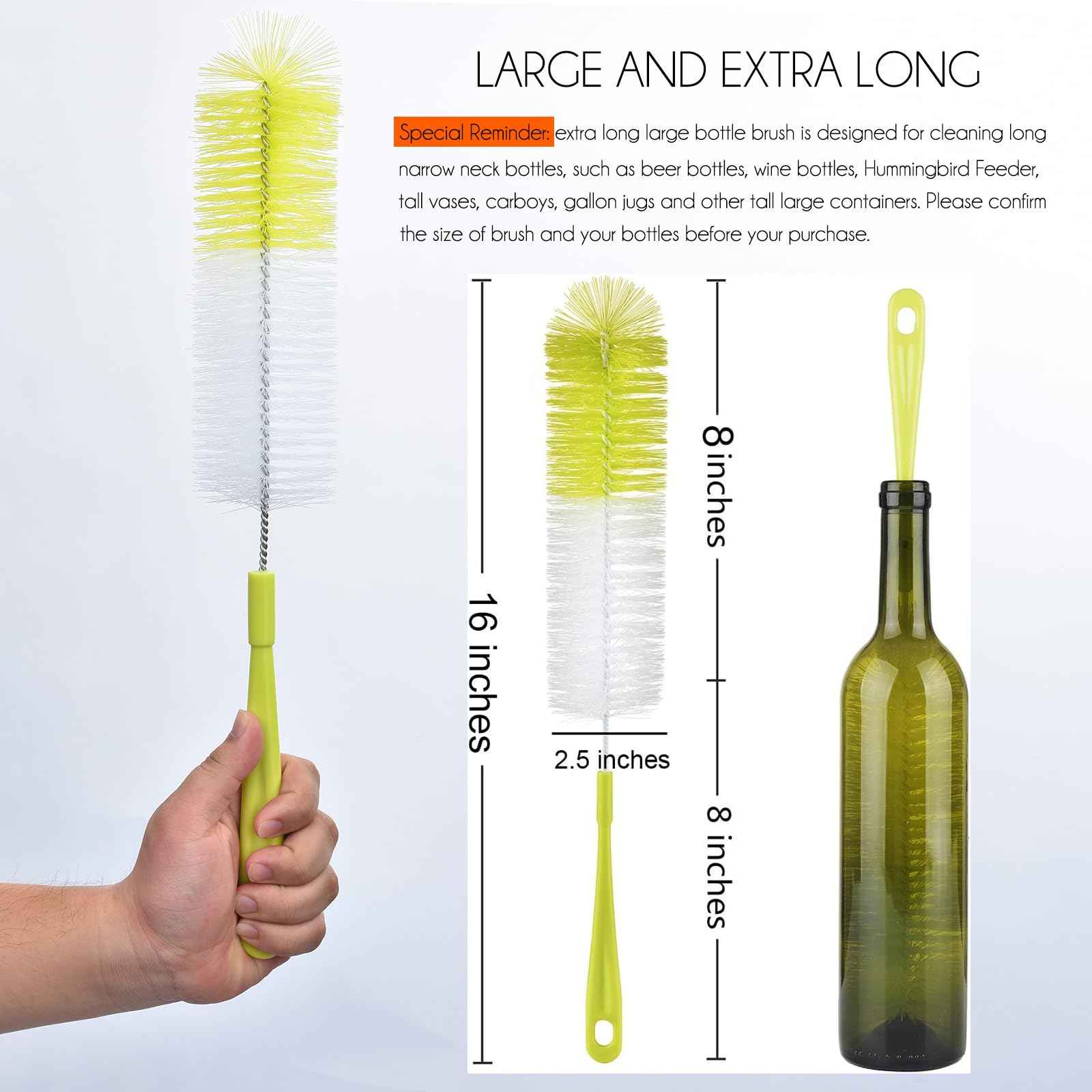 3 Pack Long Narrow Neck Bottle Cleaning Brush for Beer (3 Count)