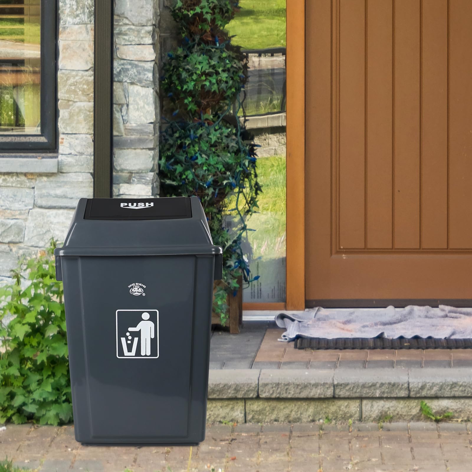 18 Gallon Tall Plastic Trash Can with Swing Lid (4 Count)