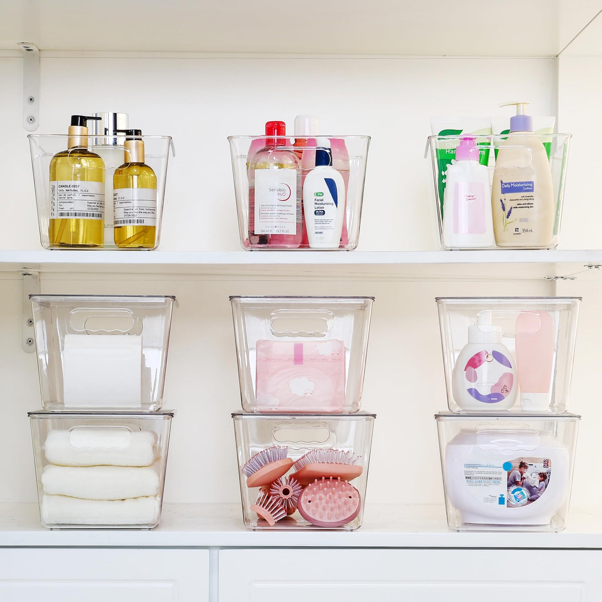 6 Pack Clear Stackable Storage Bins with Lids and Handles (6 Count)