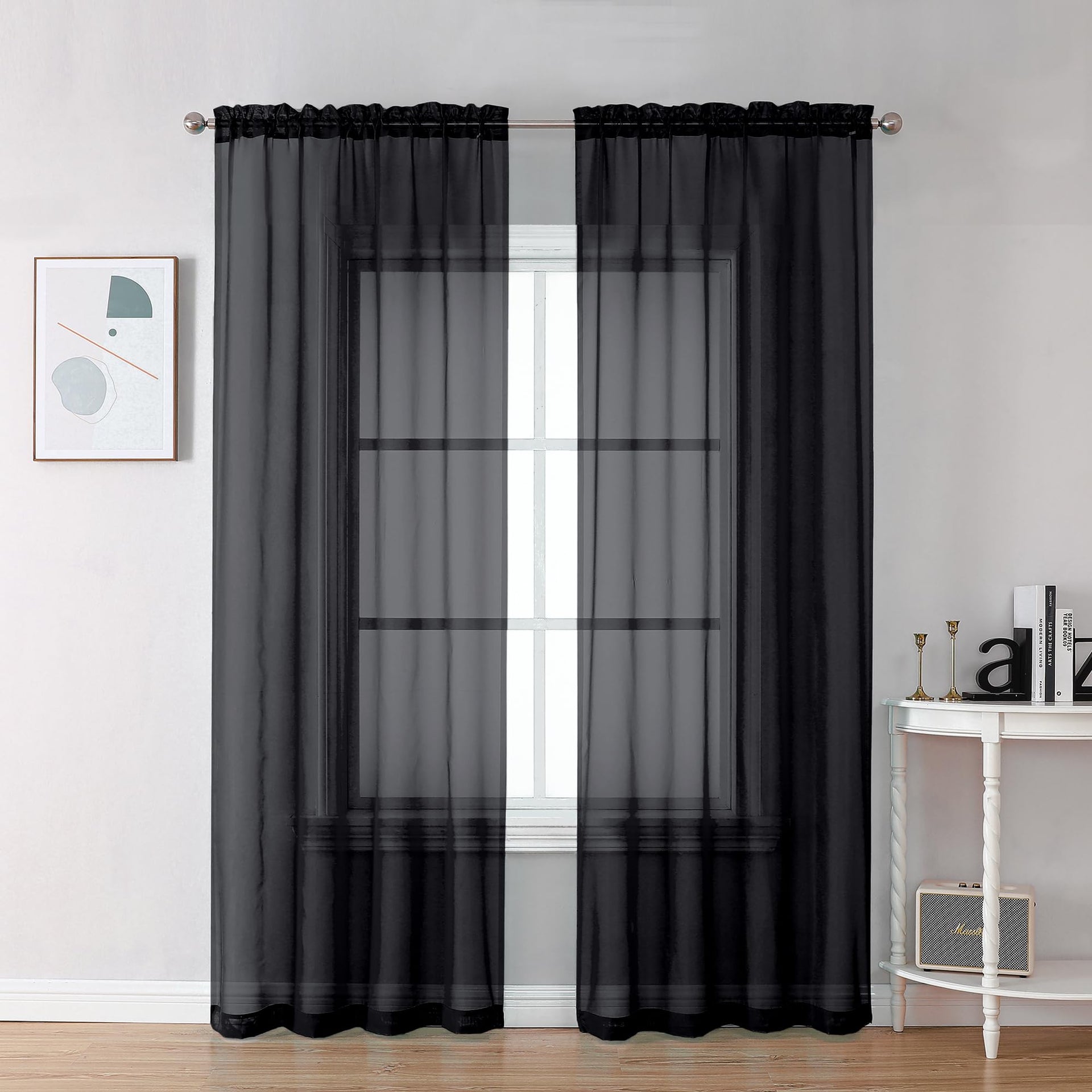 Sheer Black Curtains 90 inches Long 2 Panels (2 Count)