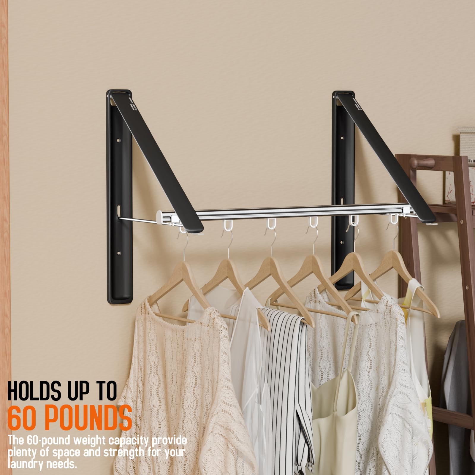Folding Clothes Hanger Rack Wall mounted for Laundry Clothes Drying Rack