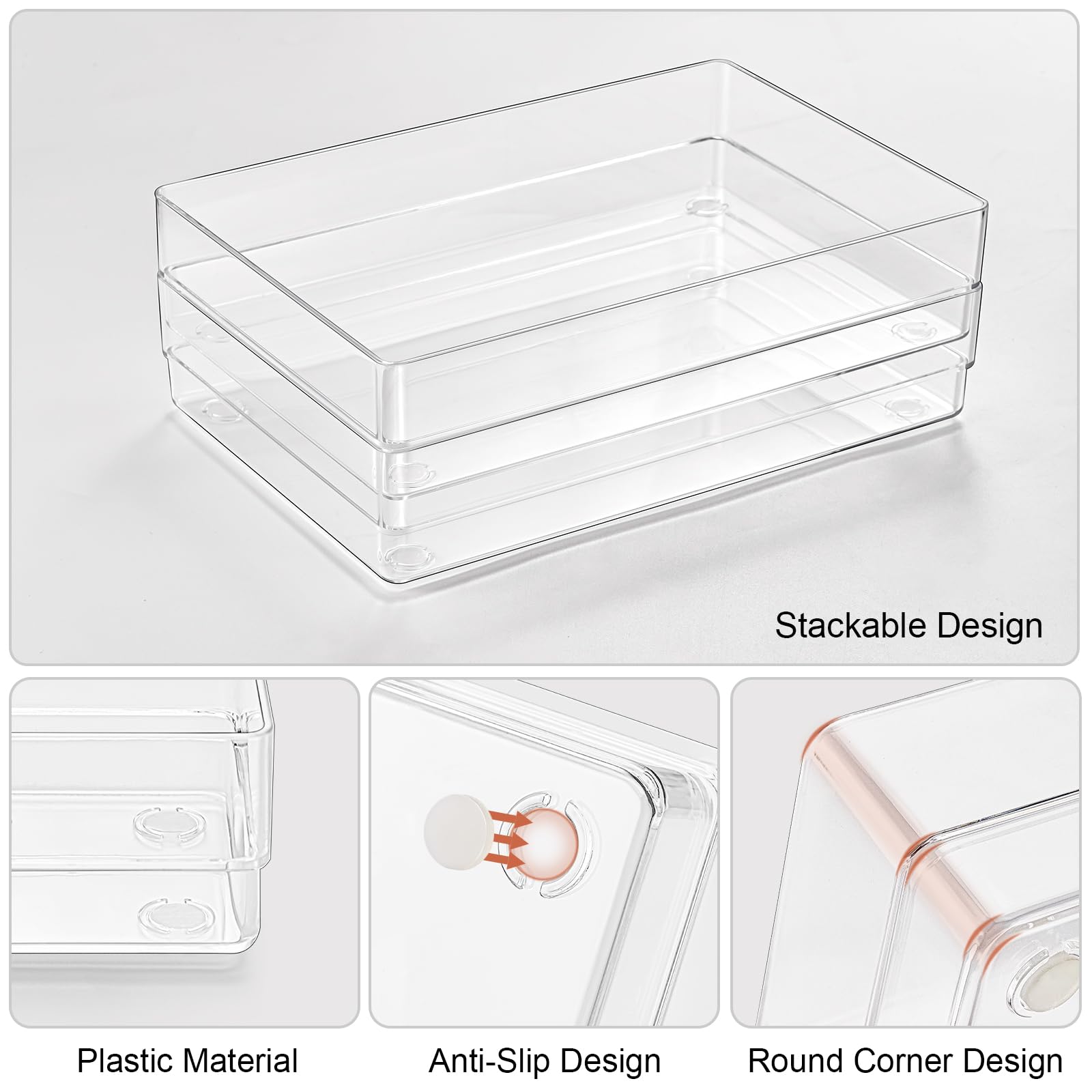 6 PCS Clear Plastic Kitchen Large Size Drawer Organizers Set (6 Count)