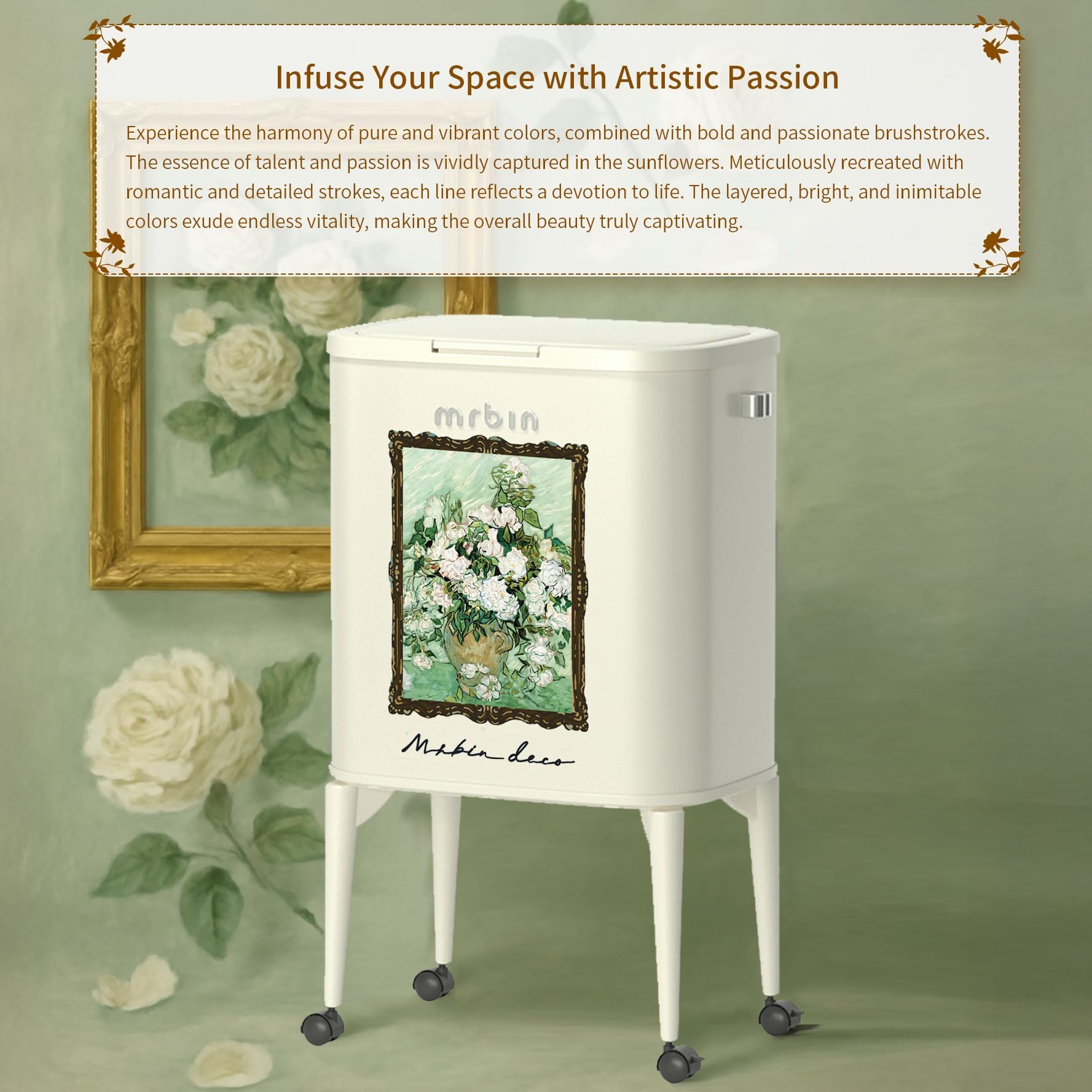 Metal Kitchen Trash Can with Wheel Legs