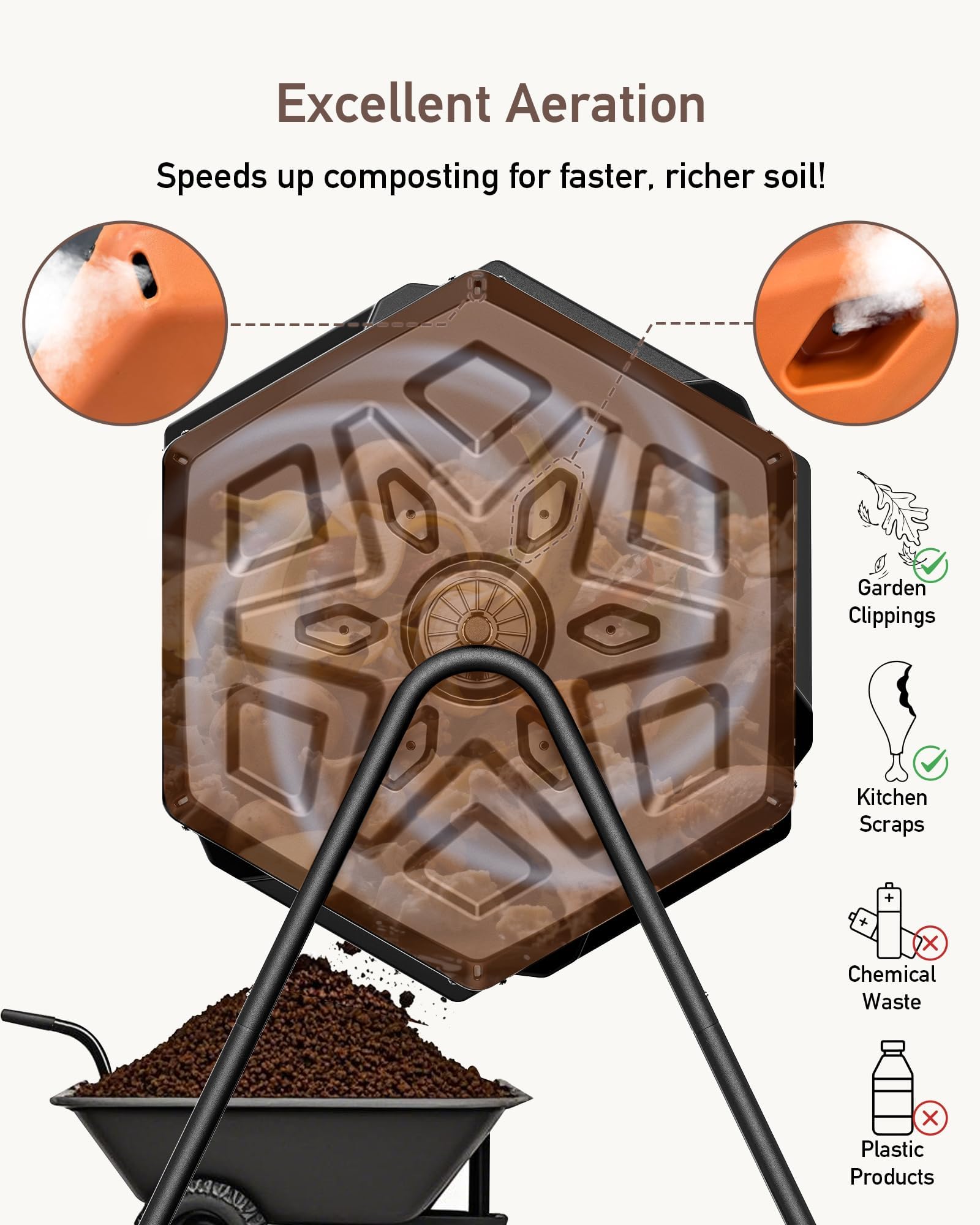 THE Growing 43 Gal Outdoor Compost Bin Tumbler with Thermometer