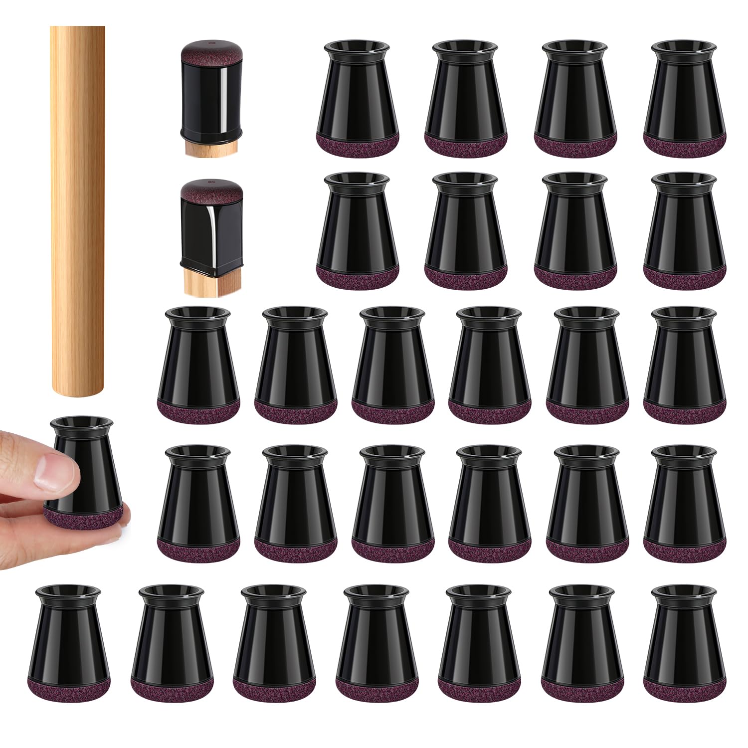 32 Pcs Chair Leg Floor Protectors for Hardwood Floors Black (32 Count)