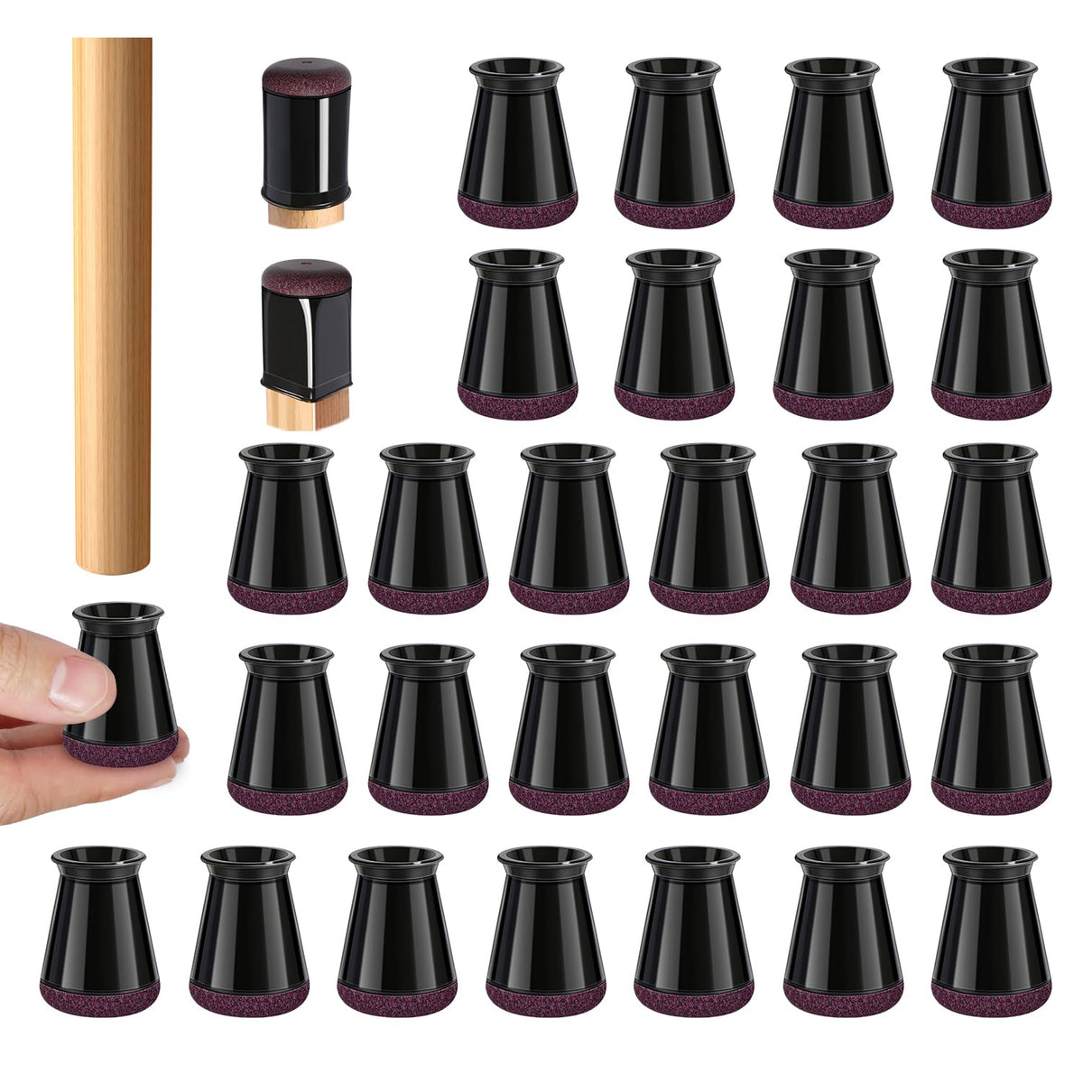 32 Pcs Chair Leg Floor Protectors for Hardwood Floors Black (32 Count)
