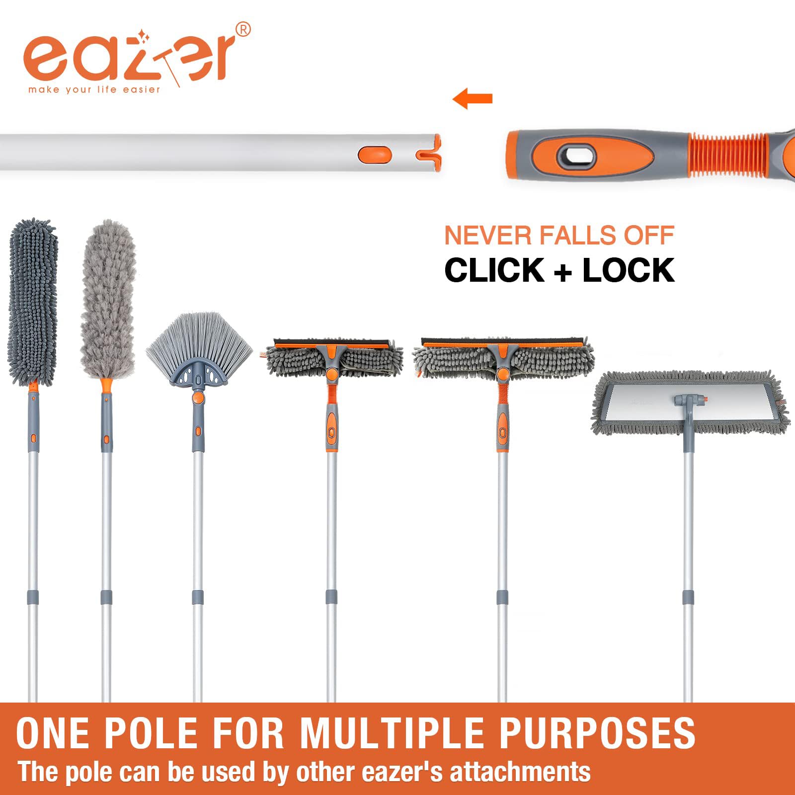 2-in-1 Window Cleaner Tool, 64'' Window Squeegee for Home, Window Cleaning Squeegee Kit with Telescopic Pole, Window Washing Kit with Rotatable Bendable Head(Threaded + Telescopic) - EAW01