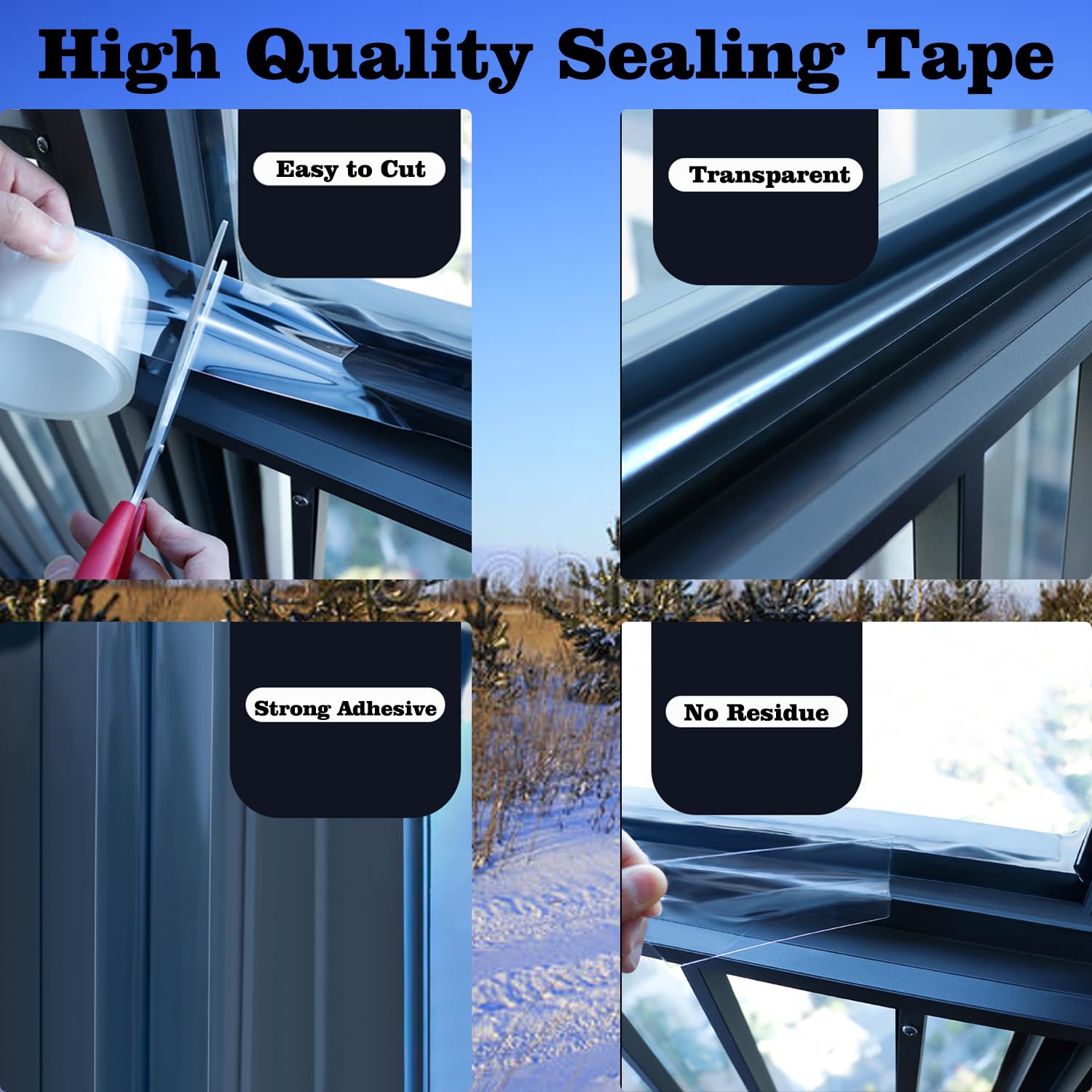 Transparent Window Weather Sealing Tape 2.76 Inch x 16.5 FT Weather Stripping Residue