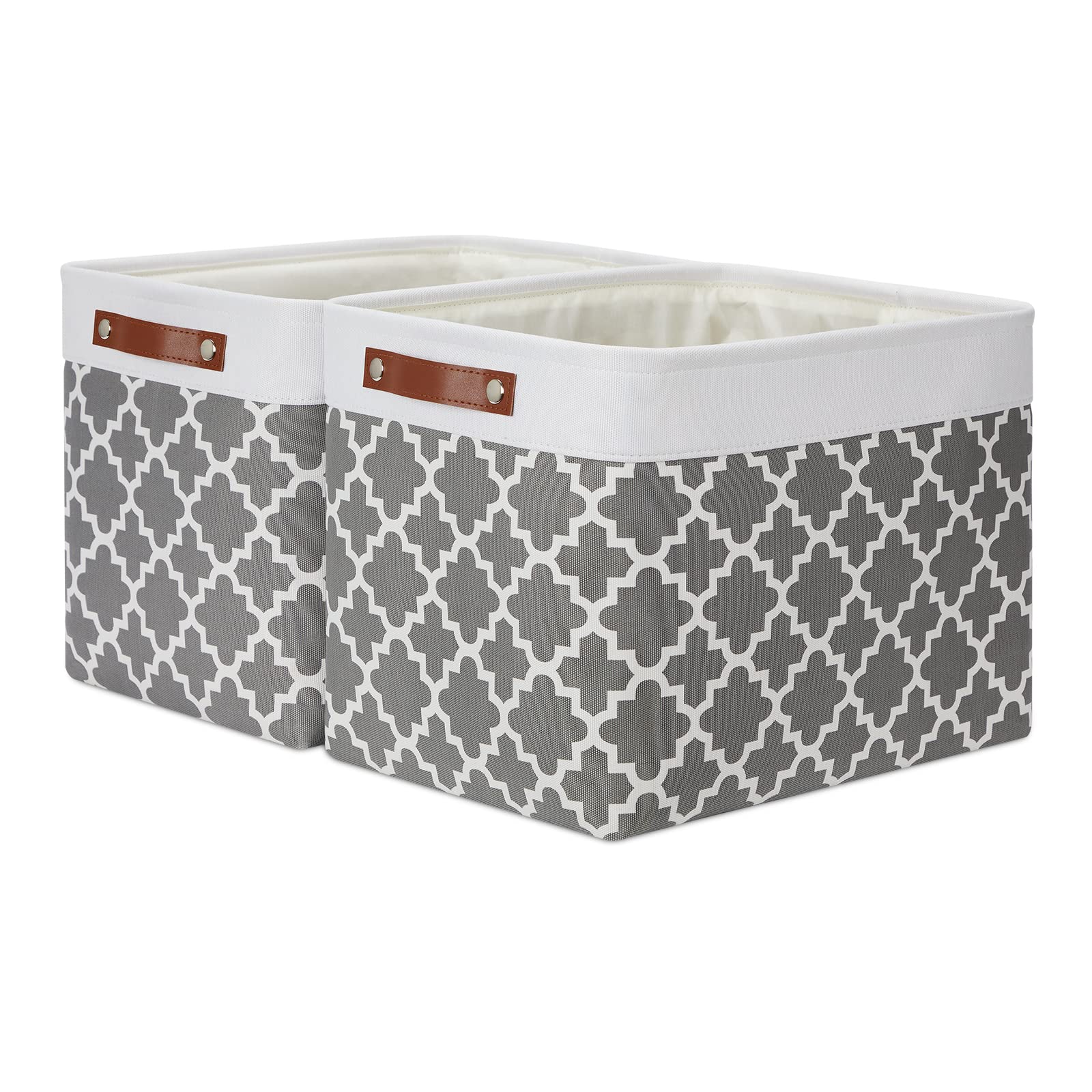 Foldable Nursery Storage Baskets Canvas Storage Bins for Organizing 2 Pack Collapsible Home Organizer With Leather Handles (2 Count)