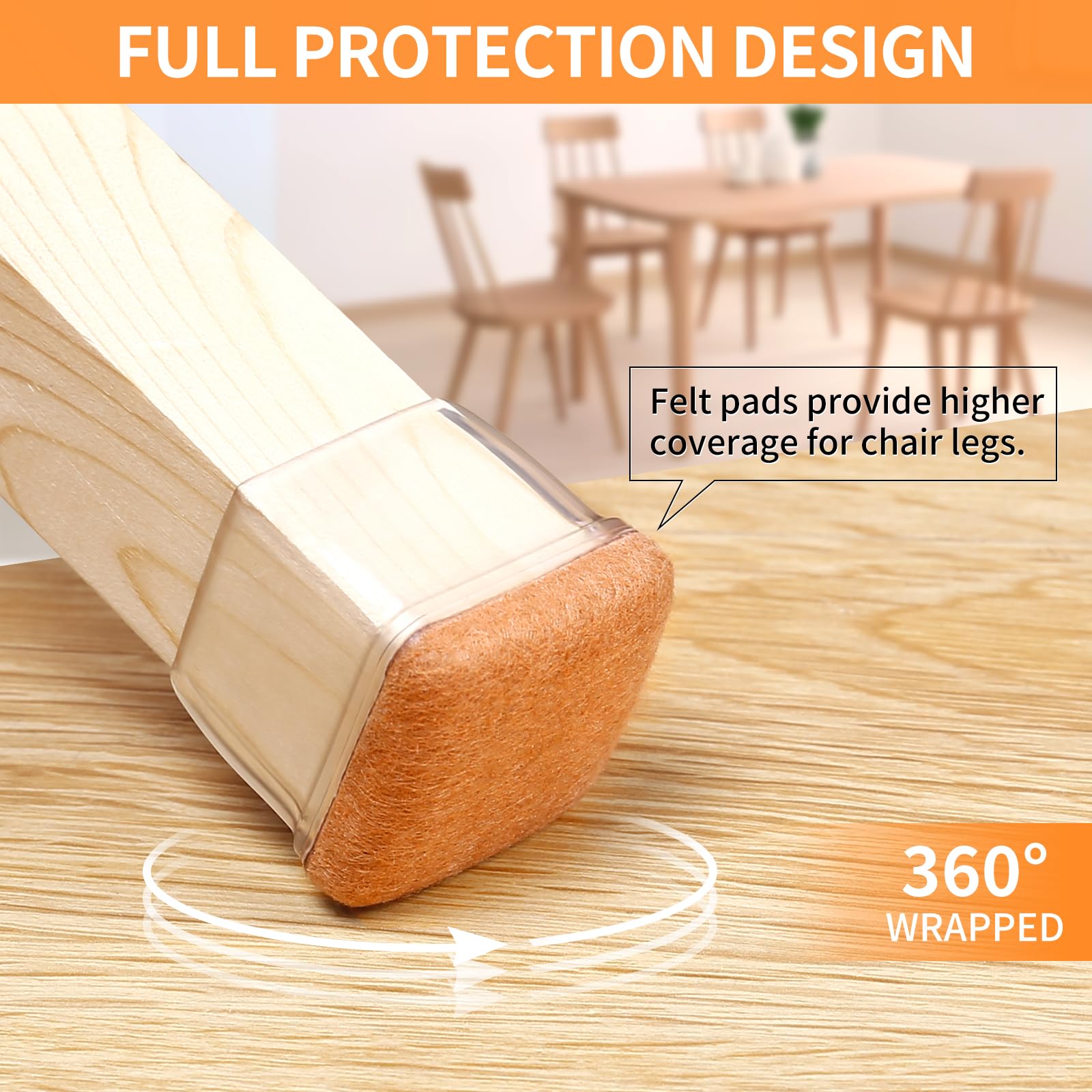 24 Pcs Clear Square Chair Leg Floor Protectors with Felt (24 Count)