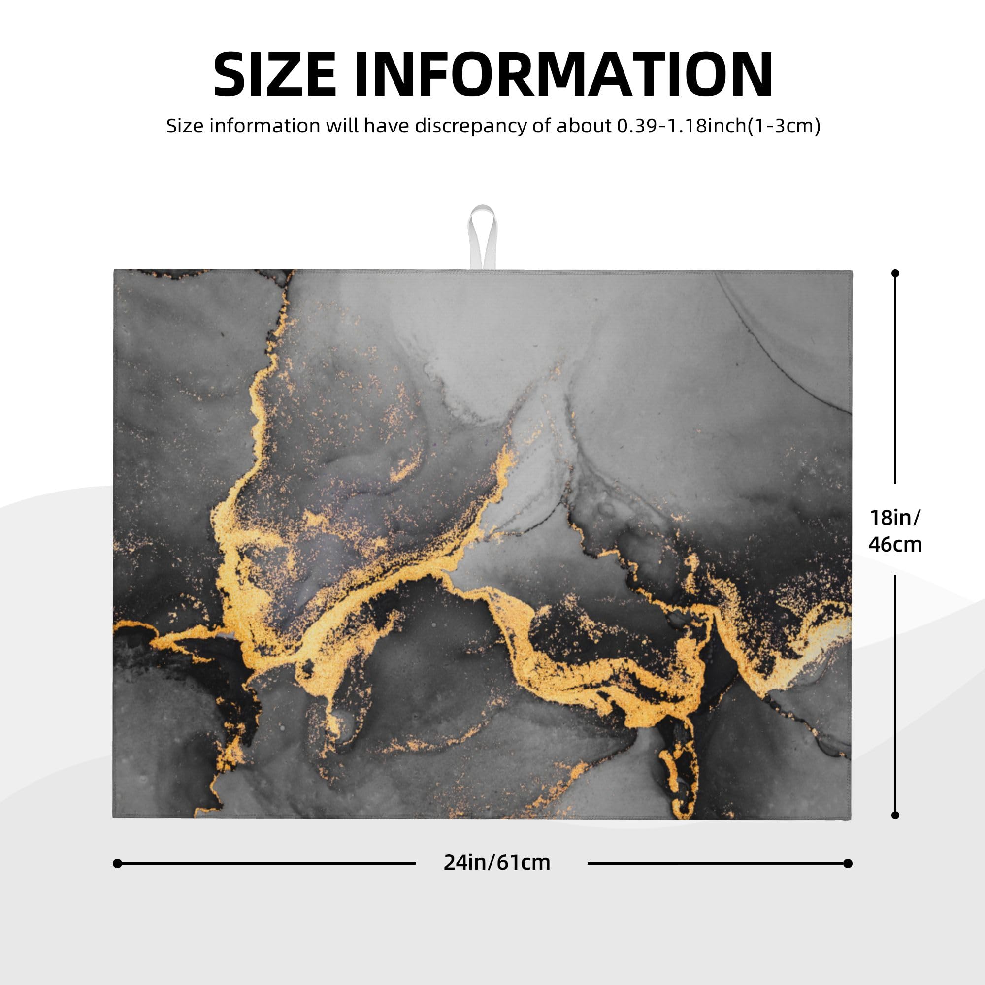 Black Gray Gold Marble Kitchen Drying Mat Abstract Modern 18x24 Inch