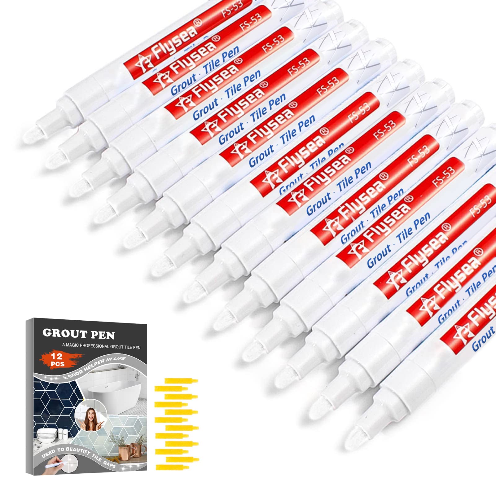 Grout Pen 12 Pack Water Based Tile Marker Repair Pens Professional for Bathroom (12 Count)