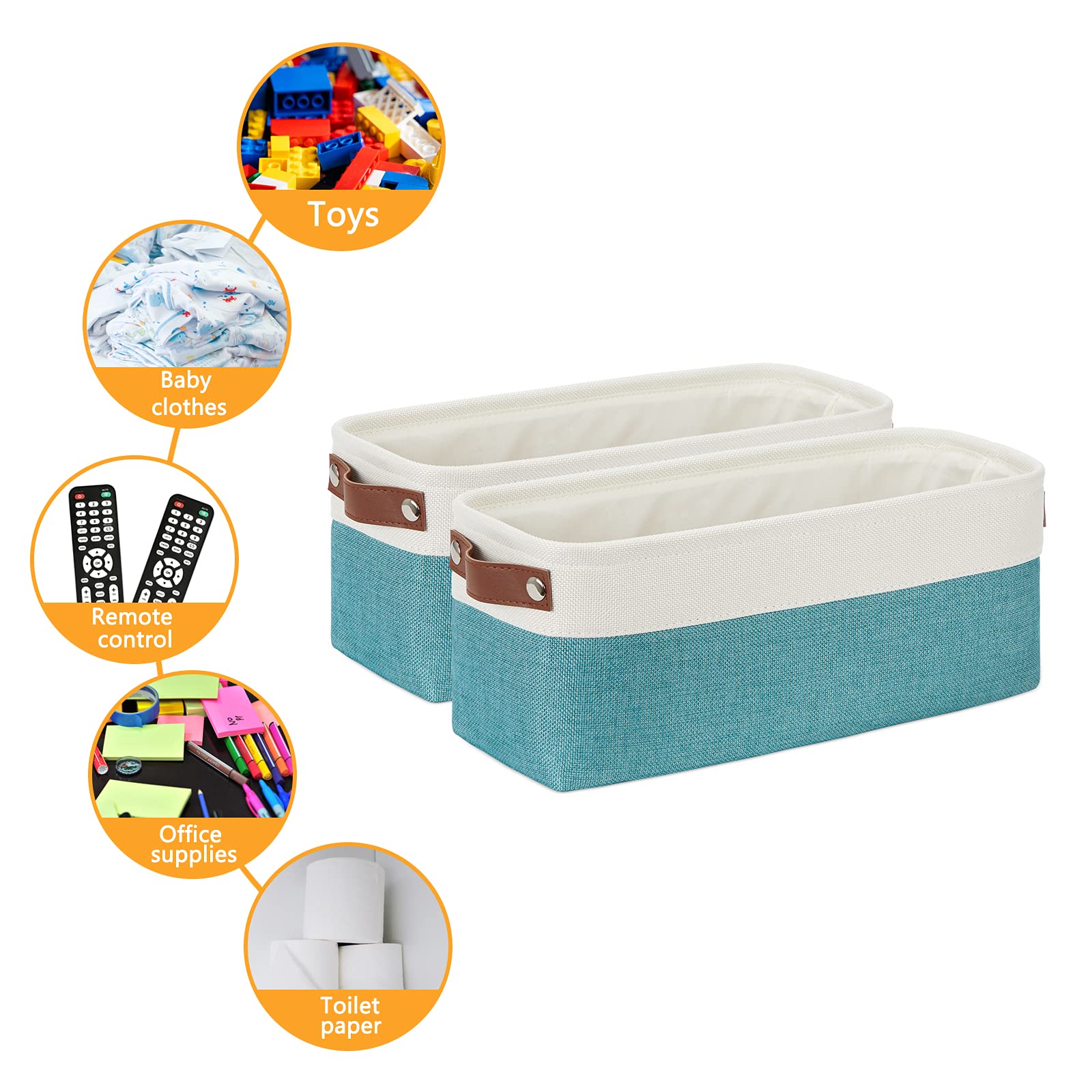 Small Bathroom Closet Storage Baskets Canvas Fabric Storage Bins for Toilet 2 Pack Collapsible Home Organizer With Handles (2 Count)