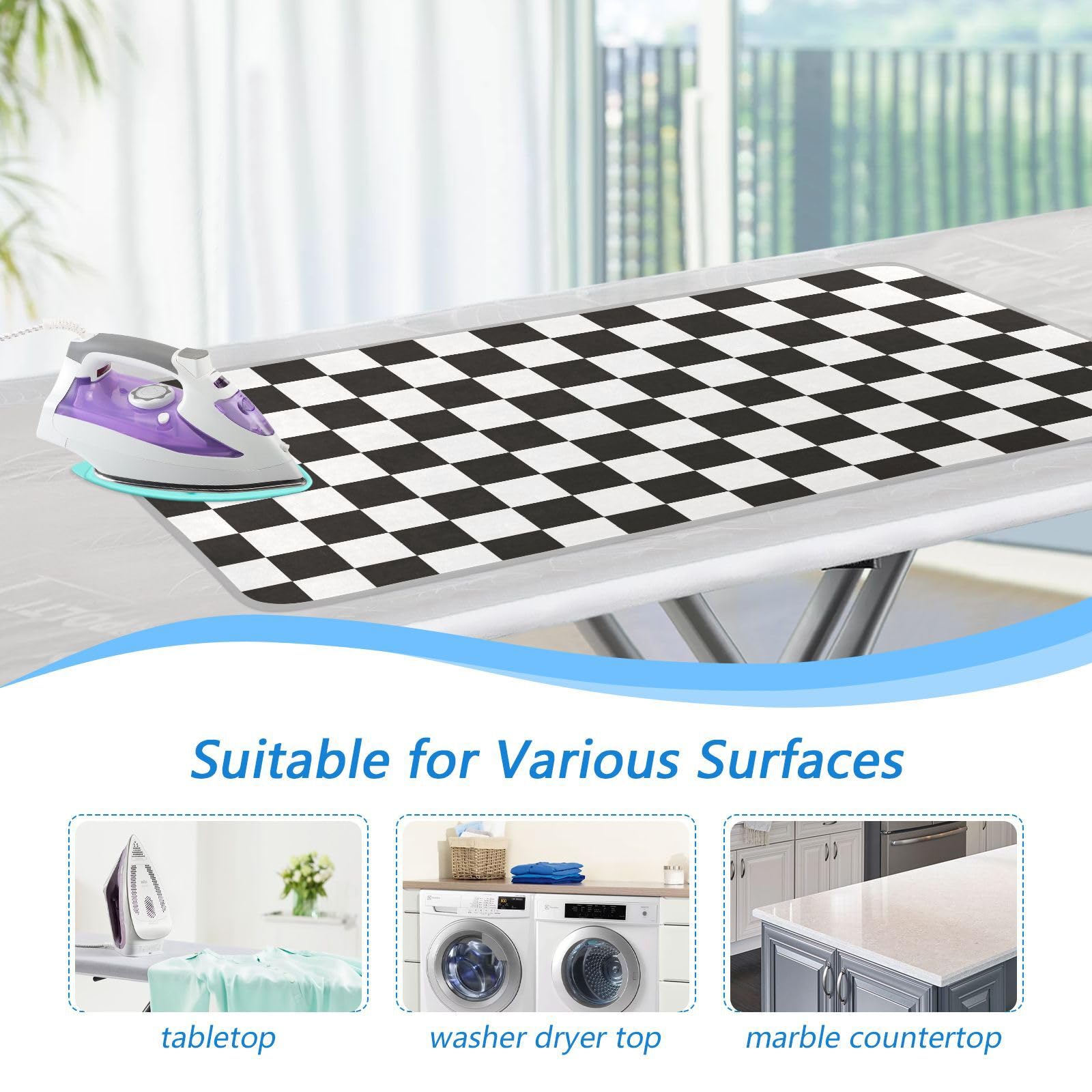 Checkered Black Ironing Mat Thickened Ironing Blanket Travel Portable Double