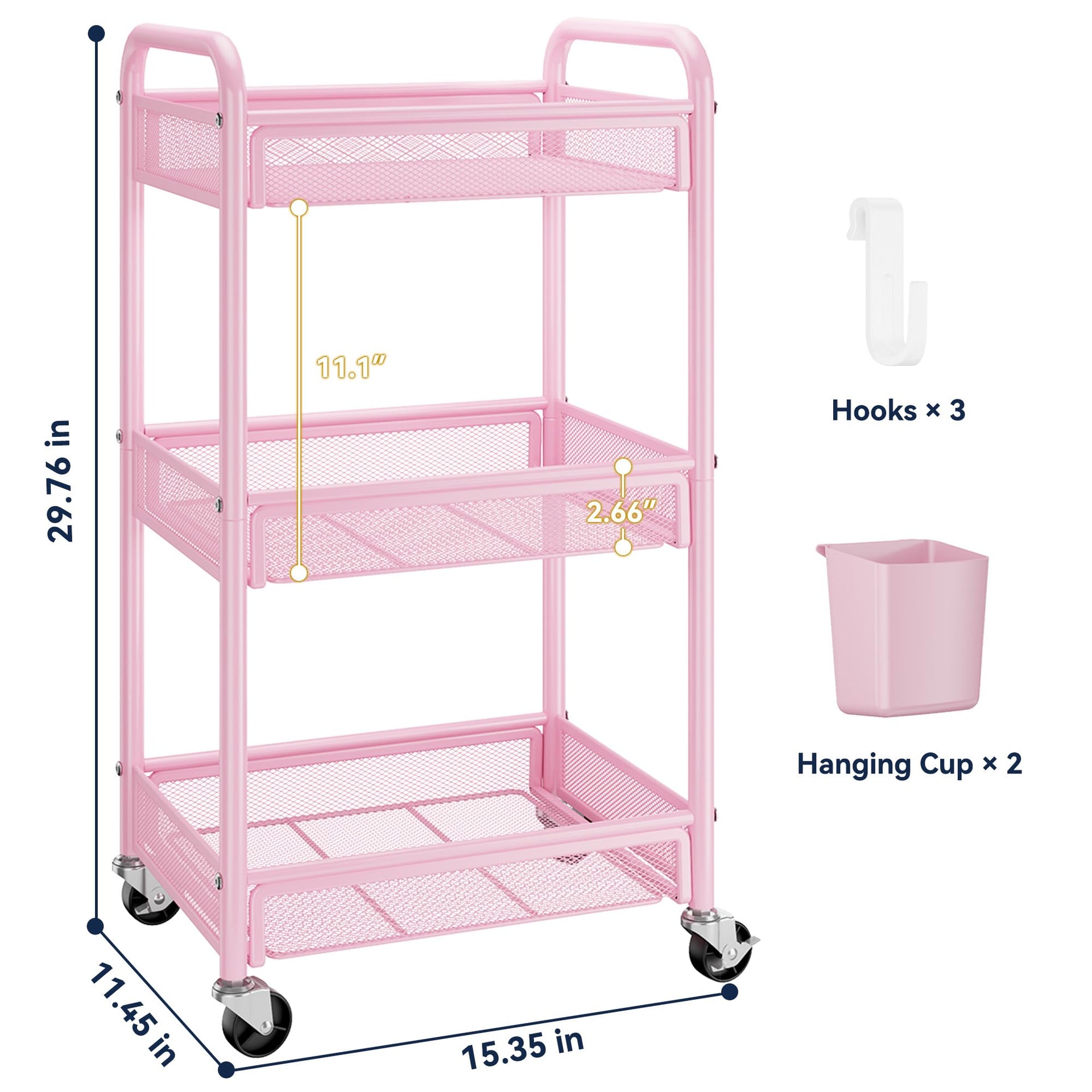 3 Tier Metal Rolling Cart