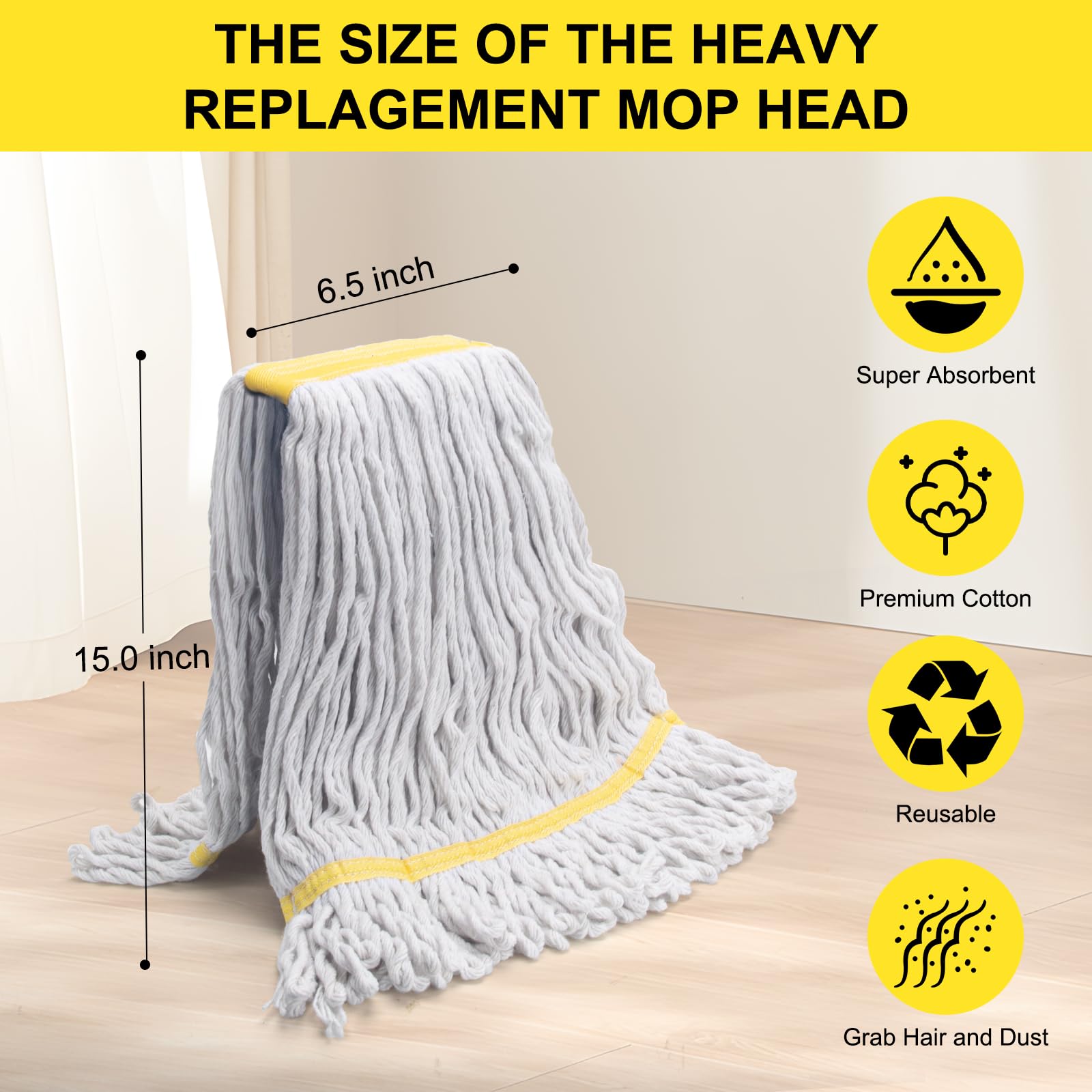 3 Pack Heavy Duty Commercial Mop Head Replacement - ModHome Supplies