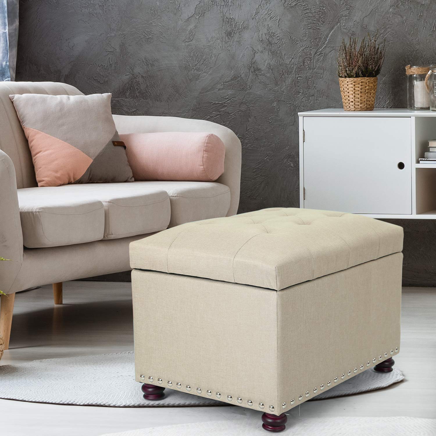 Storage Ottoman Bench Rectangular Fabric Organization Tufted Footrest for Living Room Bedroom