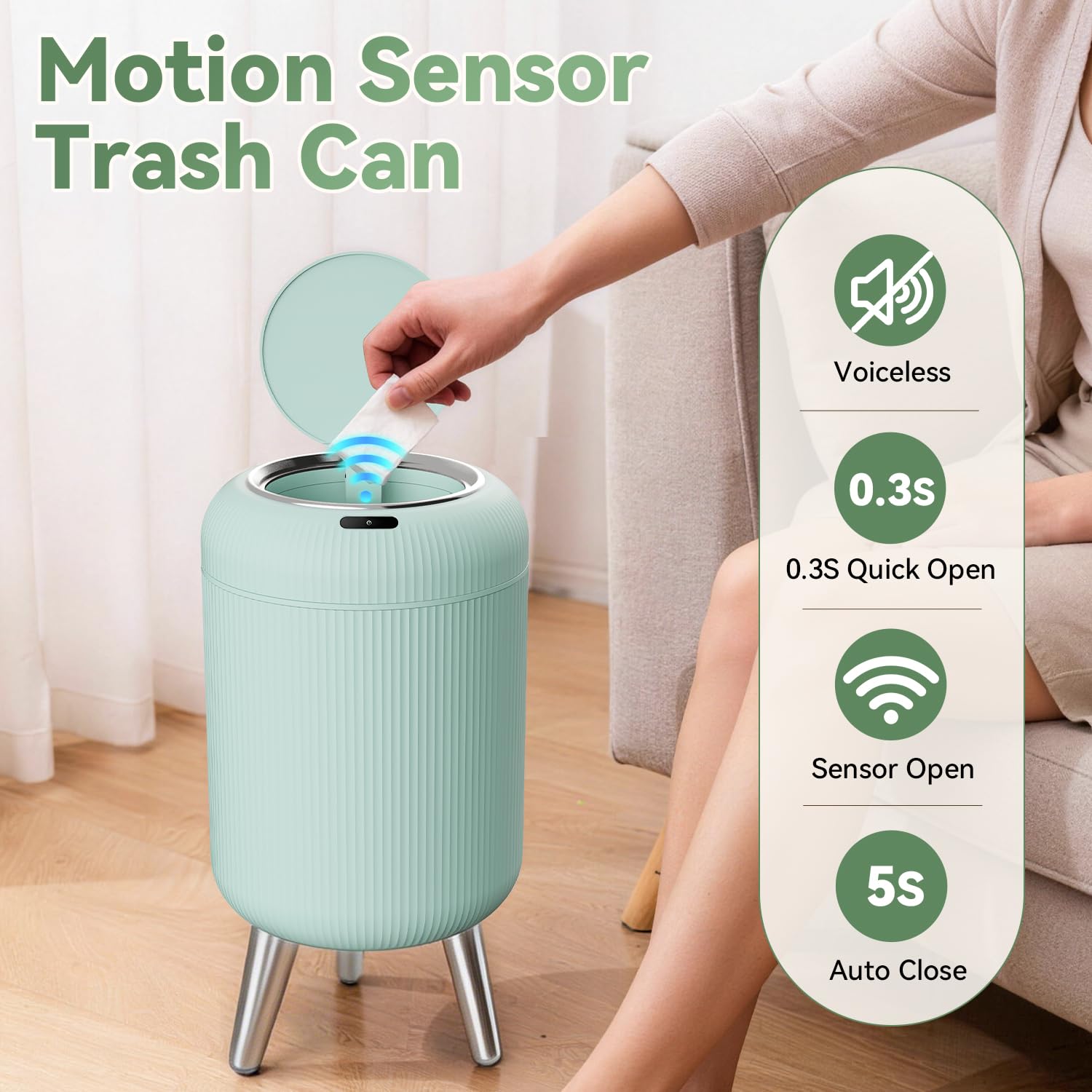 Touchless Sensor Bedroom Trash Can with Lid