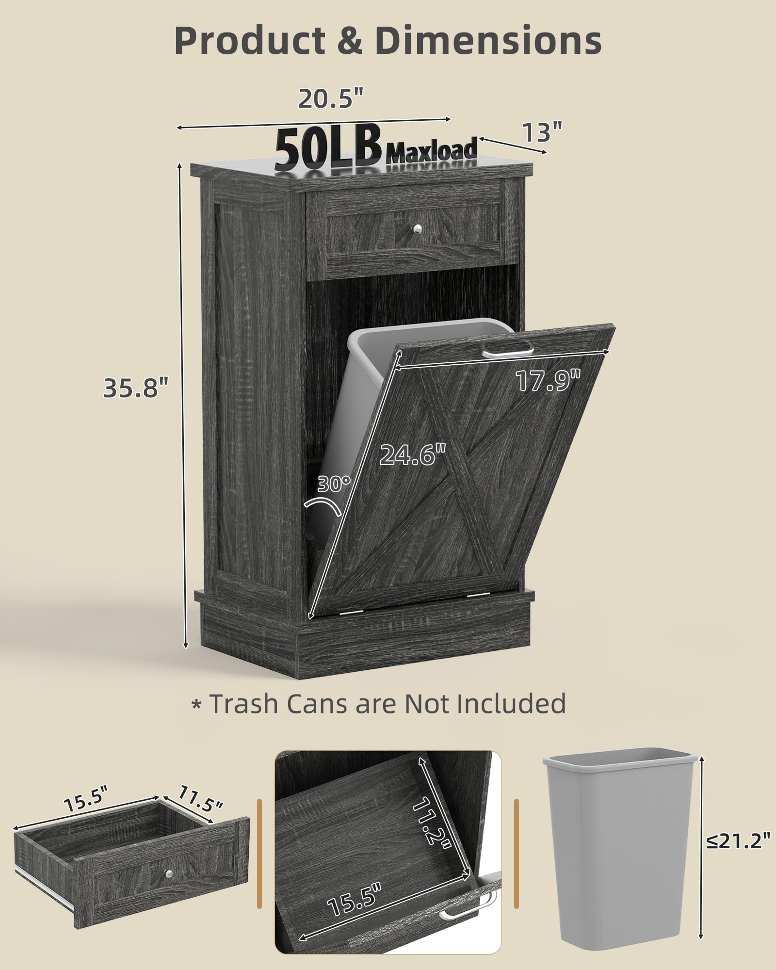 10 Gallon Tilt Out Trash Cabinet with Hideaway Drawer