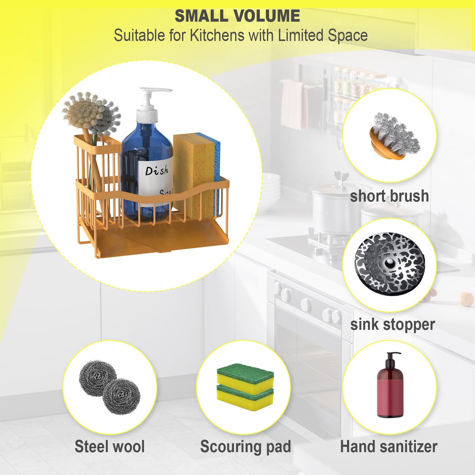 Maifan Sink Caddy Sponge Holder for Kitchen with Brush Holder and Stainless Steel Self Drain Tray