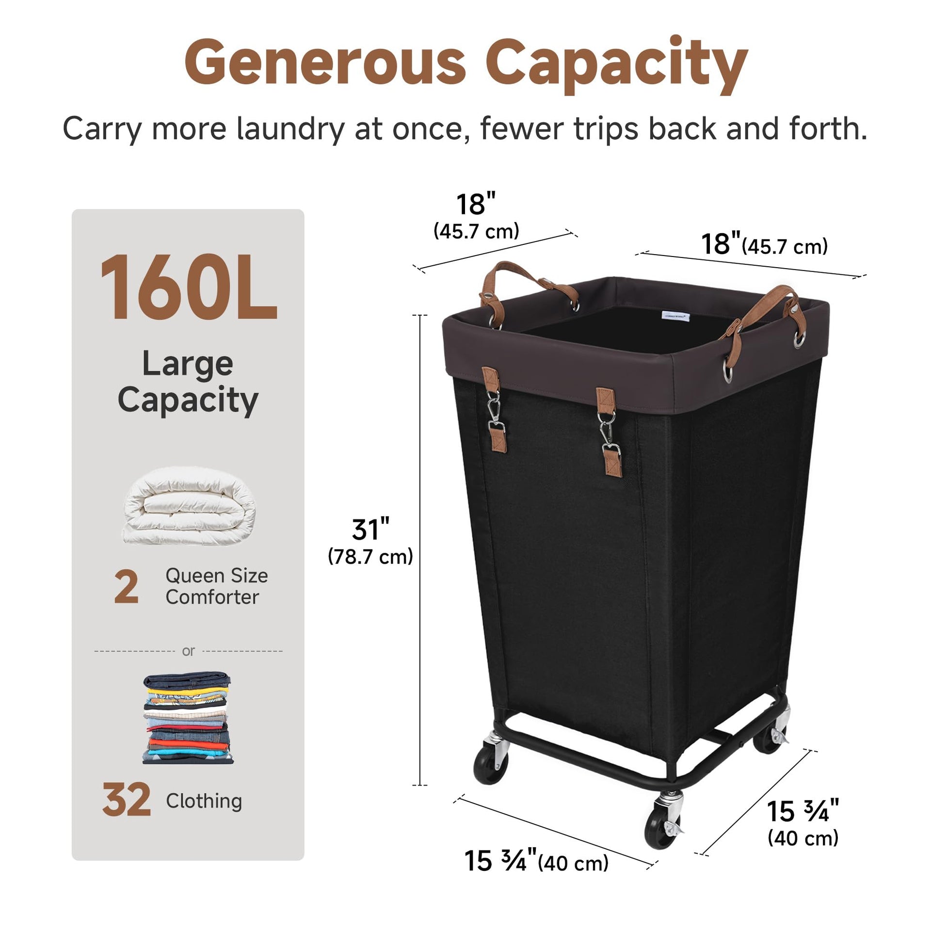 160L Laundry Basket with Wheels