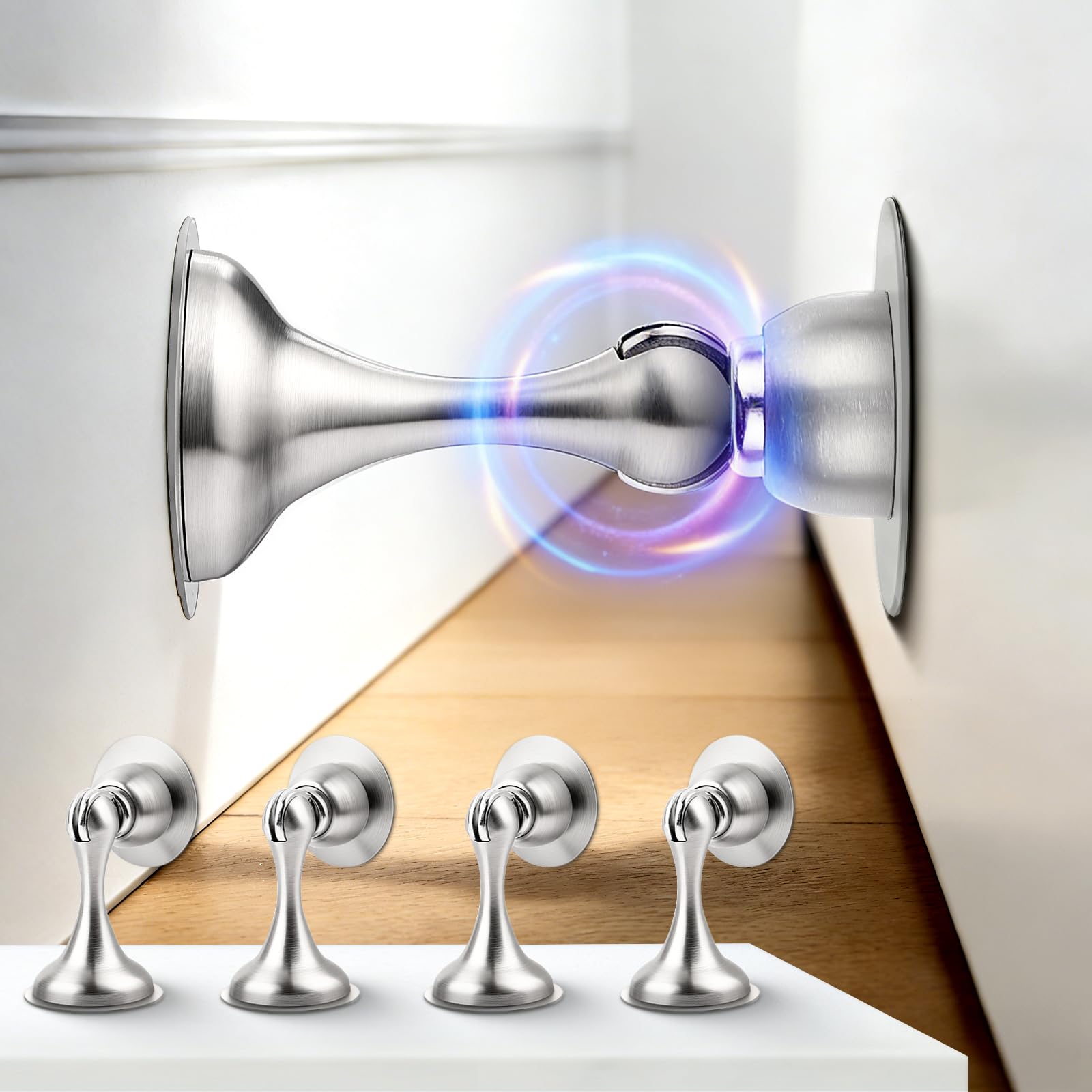 Brushed Nickel Magnetic Door Stoppers for Bottom of Door