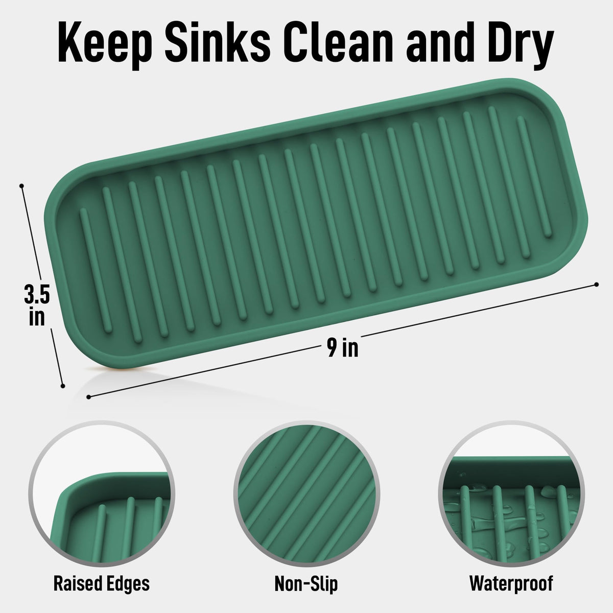 9x3.5) Silicone Sponge Holder for Kitchen Sink - Flexible Multipurpose Soap Tray - Sink Organizer for Kitchen, Bathroom, Makeup, Trinkets & More (Pine Green)