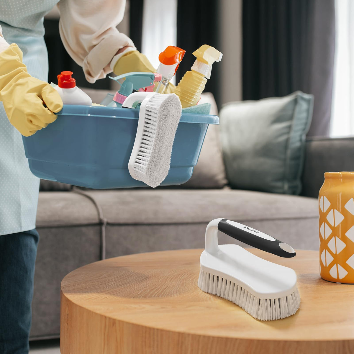 Scrub Brush for Cleaning Comfort Grip Shower Scrubber Stiff Bristles with Handle Heavy Duty Cleaner Brush for Tub Sink Carpet Floor (2 Count)