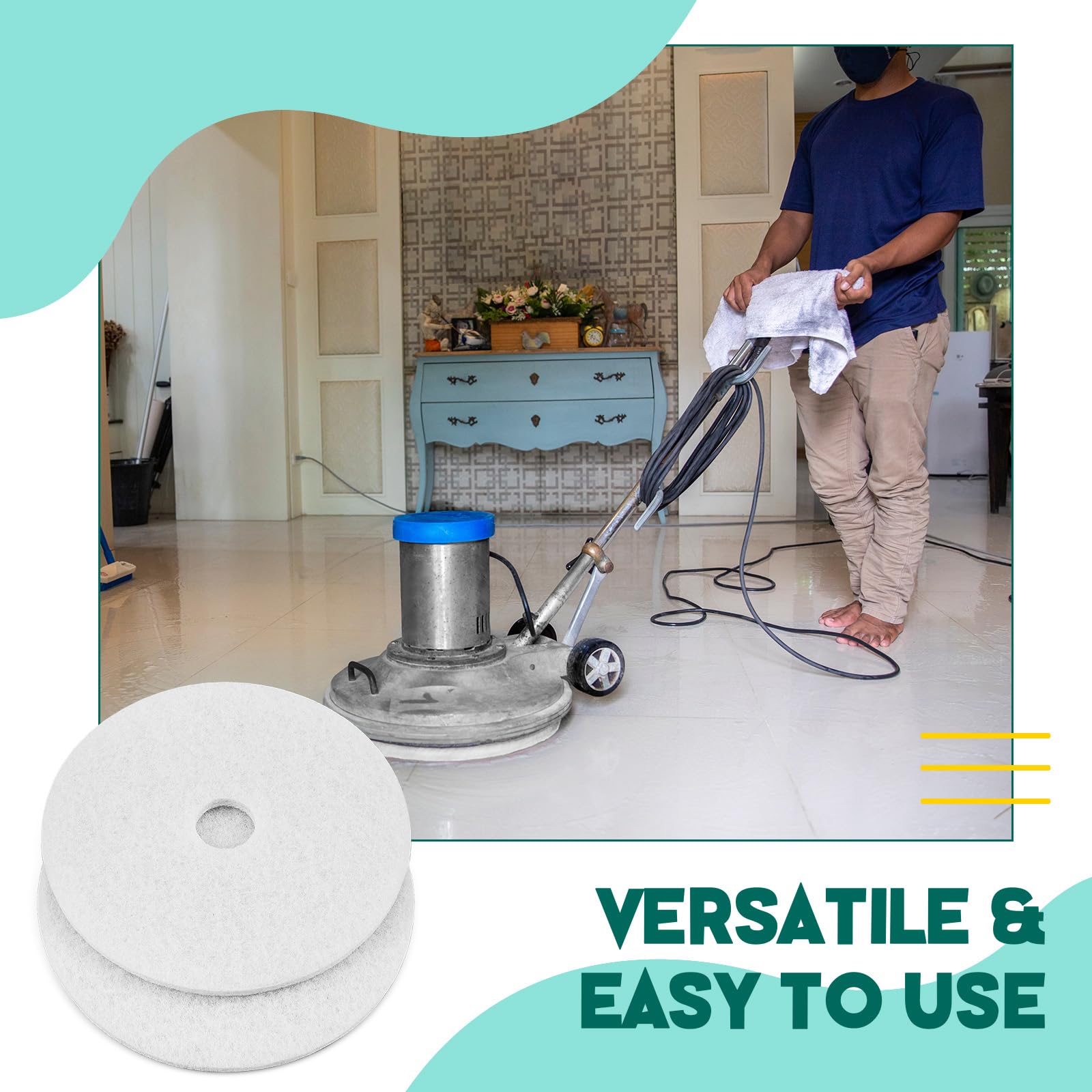 20" White Scrubbing Pads Commercial Cleaning Orbiter Pads (2 Count)
