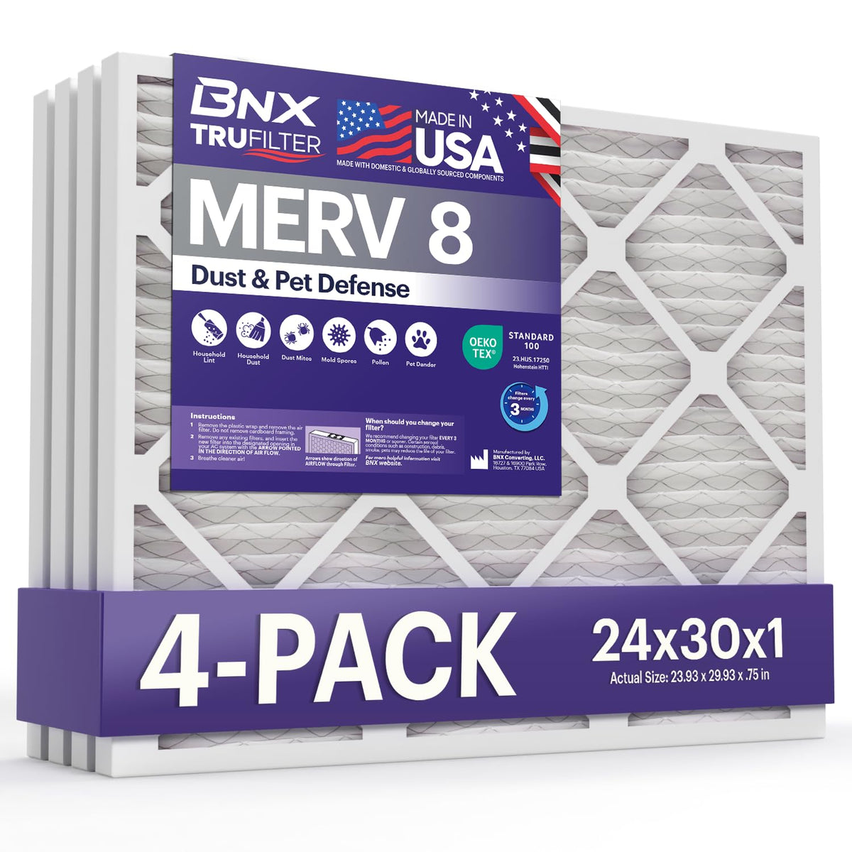 TruFilter 24x30x1 Air Filter MERV 8 (4 Count)