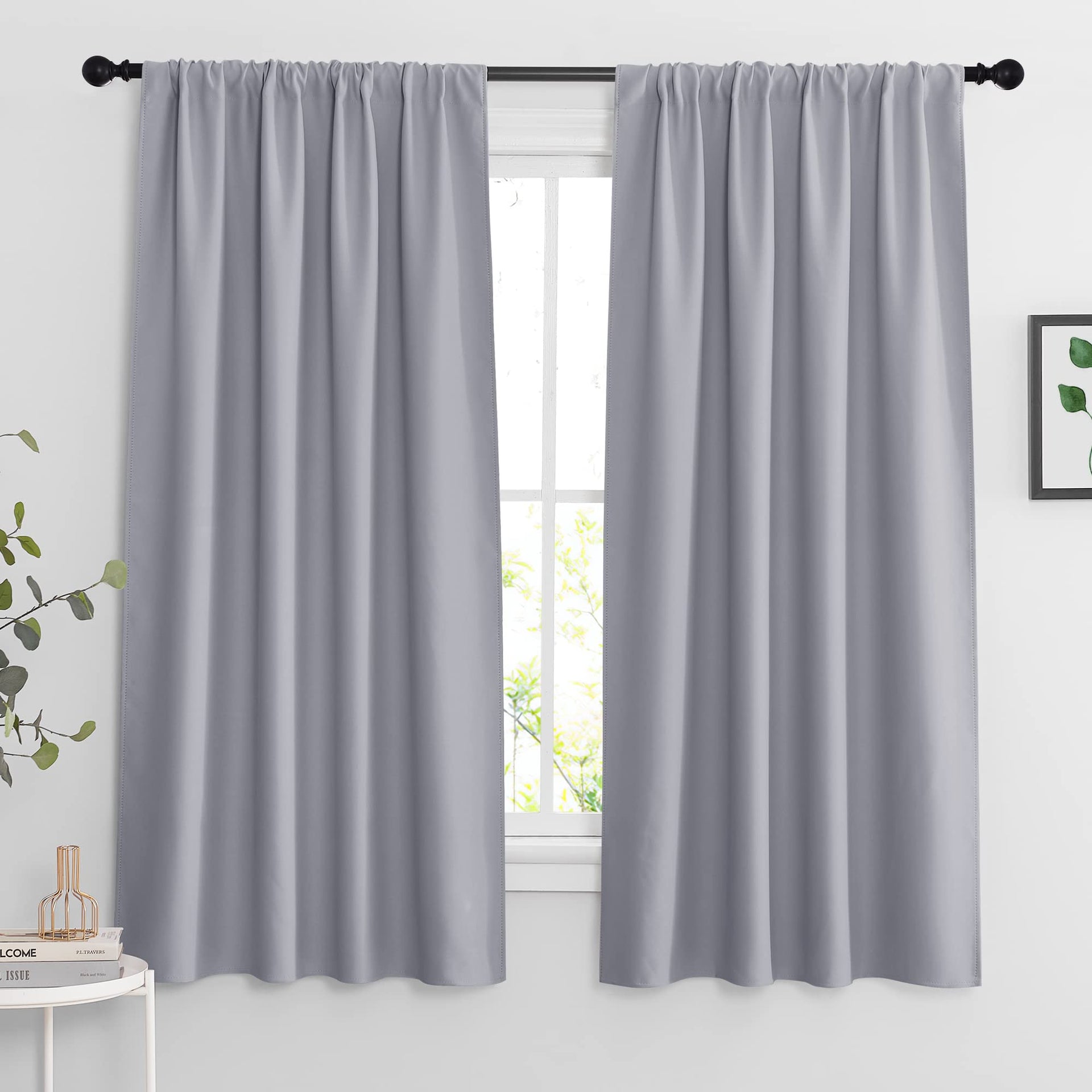 Extra Wide Blackout Curtains for Bedroom Living Room 63 inch Long (2 Count)