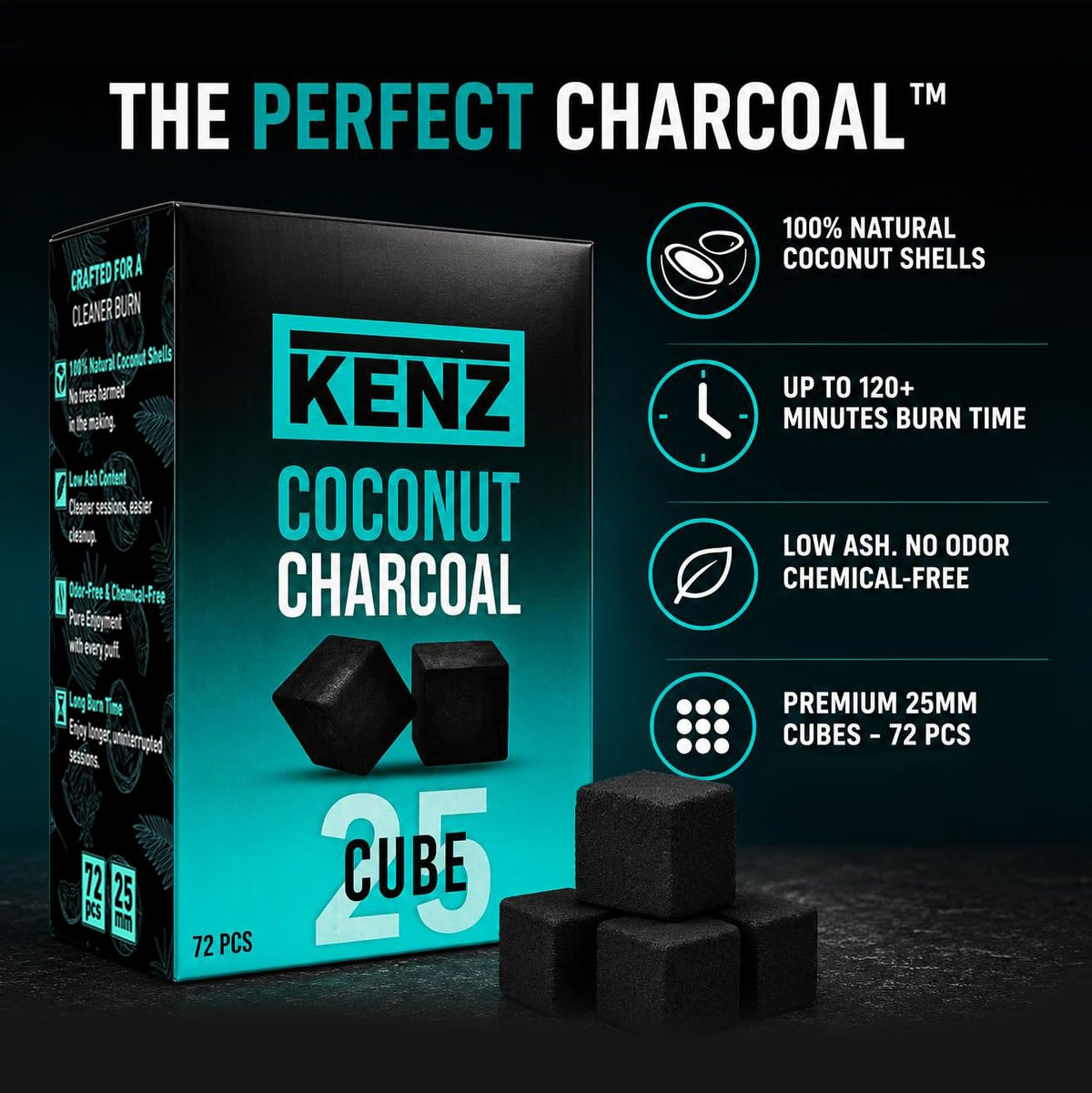 Coconut Charcoal Cubes 25 mm (72 Count)