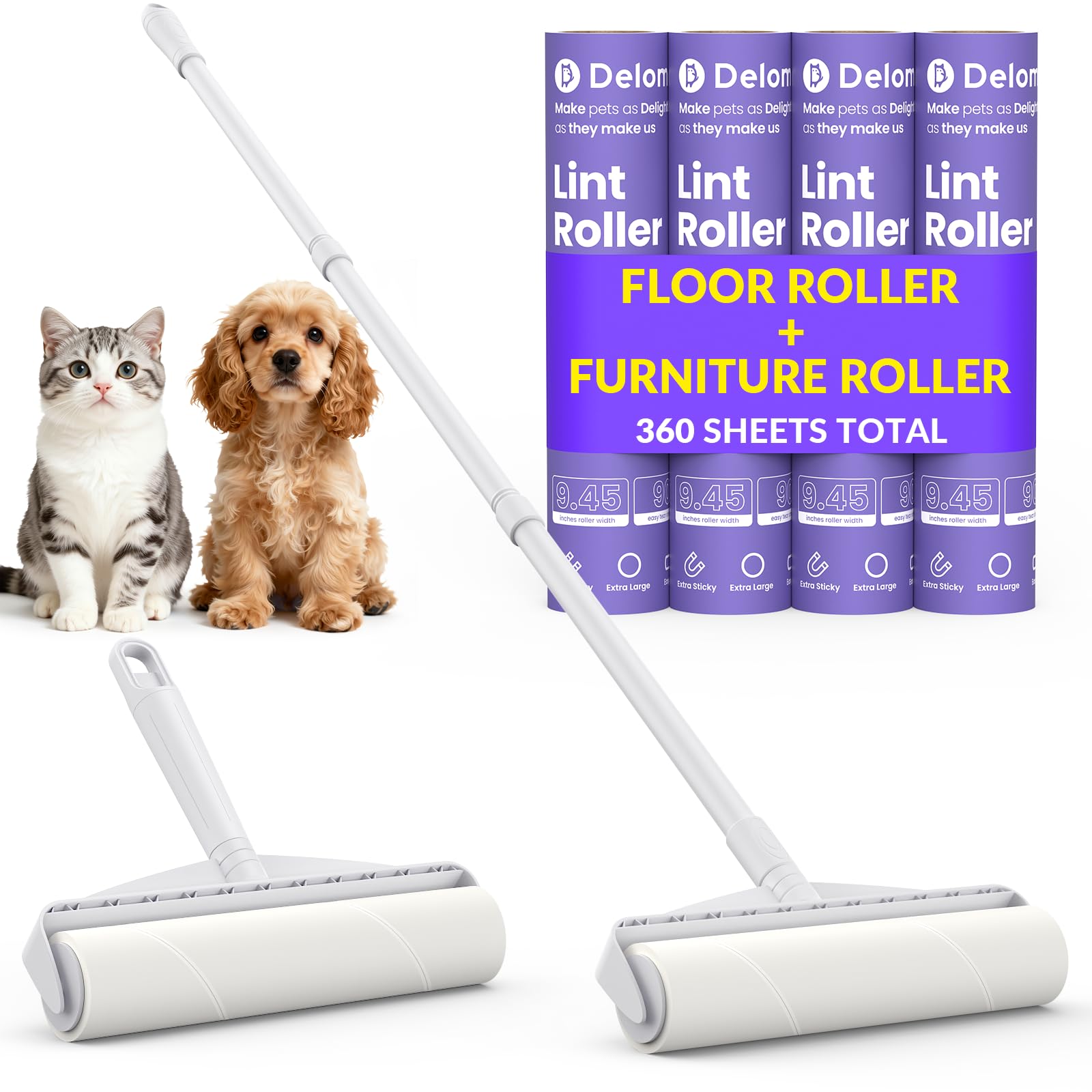 9.45” Large Lint Roller for Pet Hair (360 Count)