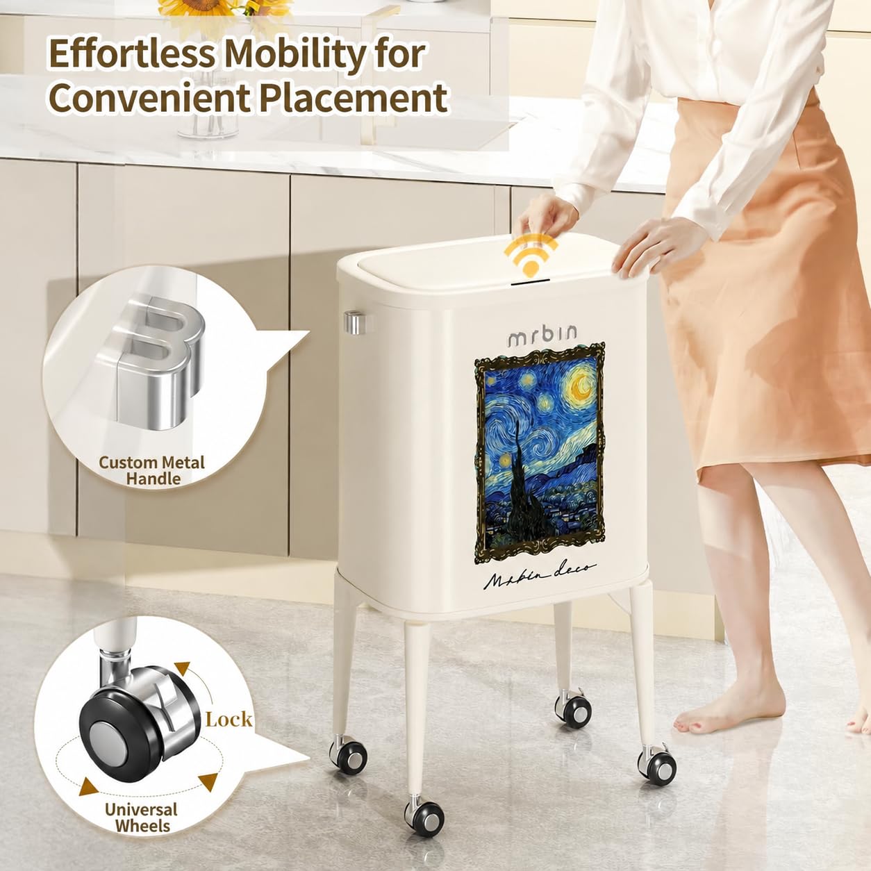 Metal Motion Sensor Kitchen Trash Can with Wheel Legs