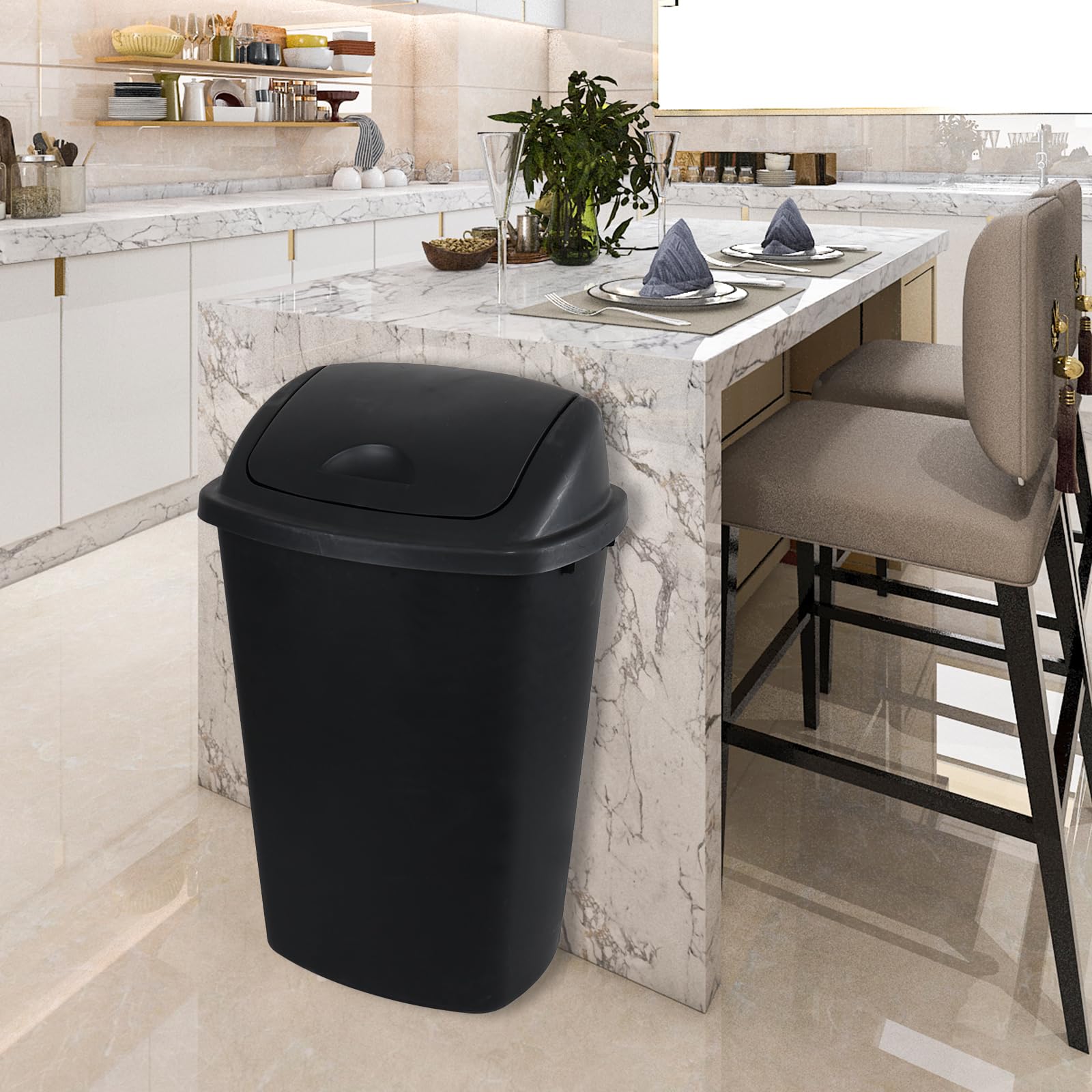 4 Pack 13 Gallon Plastic Garbage Cans with Swing Lid (4 Count)