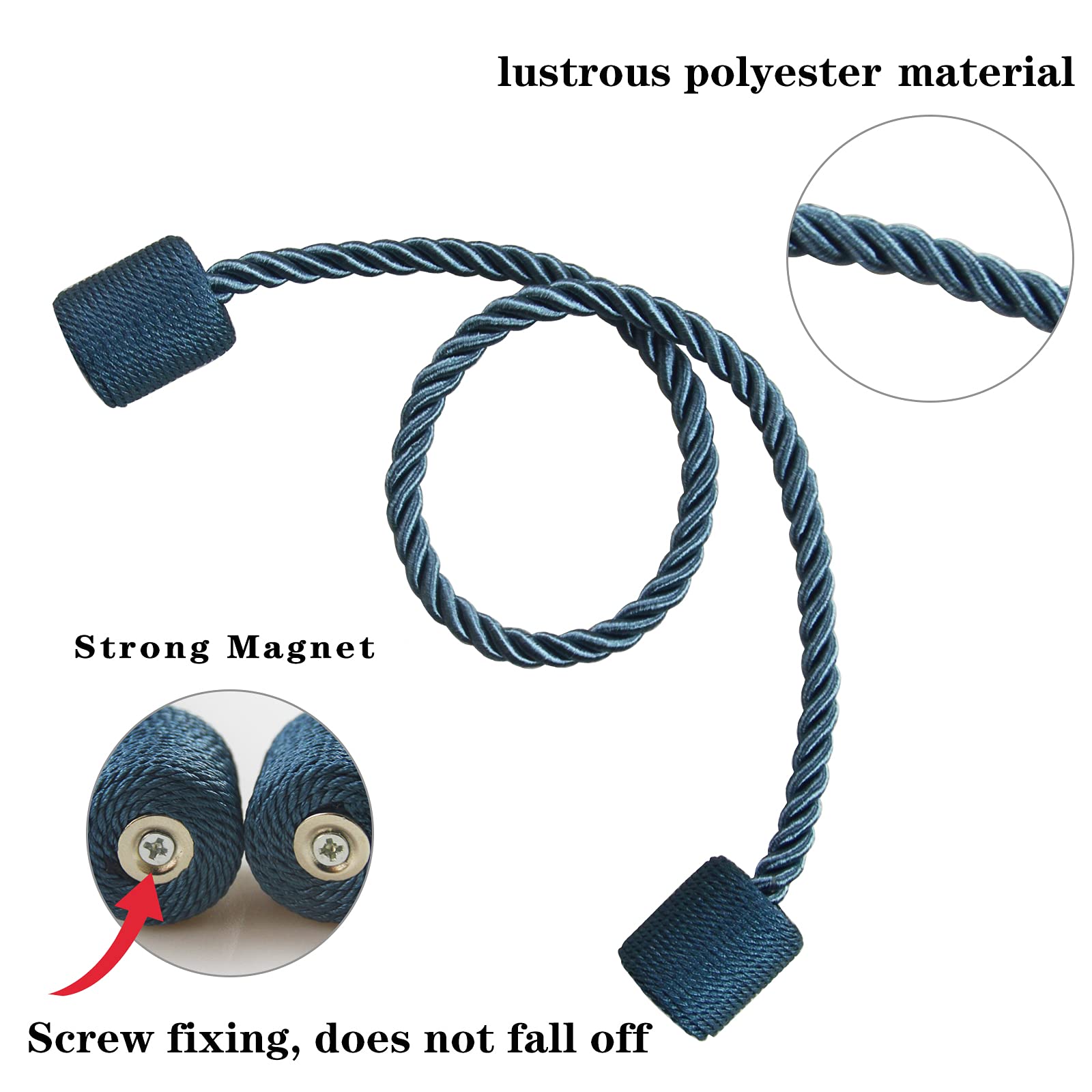 2 Pack Strong Magnetic Curtain Tiebacks Outdoor Elegant Decorative Tie Backs Modern Rope Tiebacks for Drapes Window Curtain Holdbacks for Draperies (2 Count)