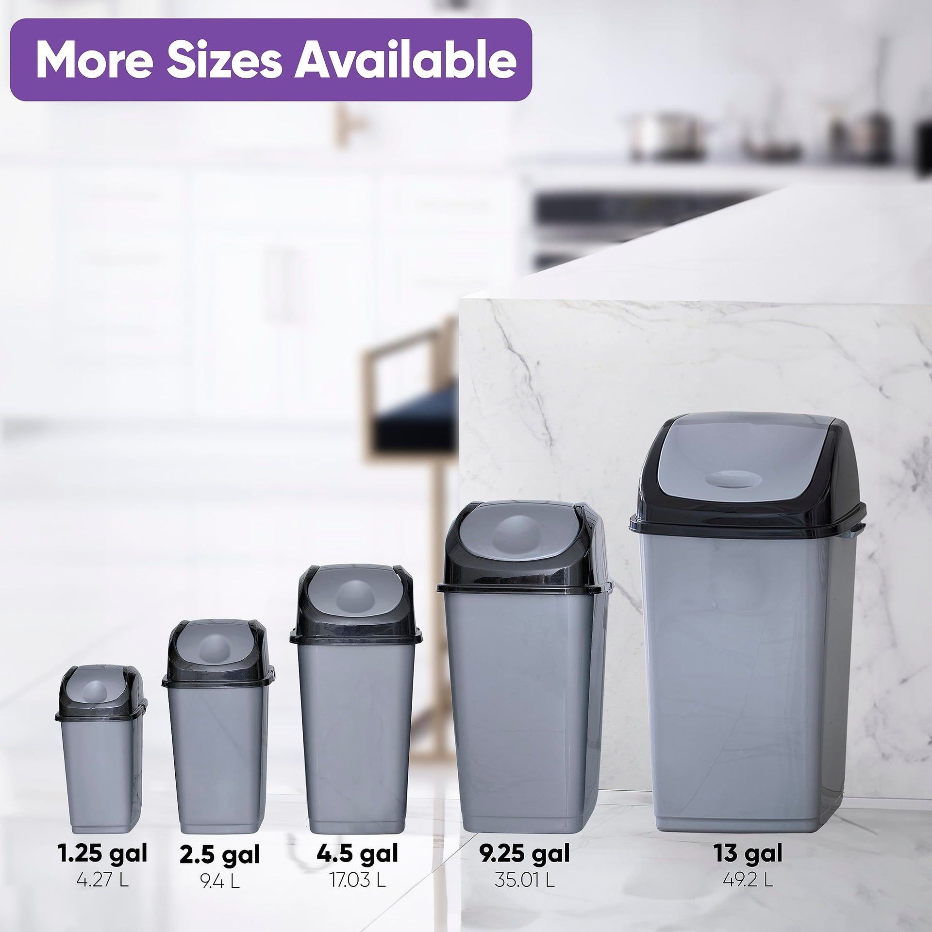Office Trash Can with Lid 9 Gallon Kitchen Garbage Can Bedroom Waste Basket 37 Qt. Swing Top Trashcan Plastic Durable Waste and Recycle Bin (2 Count)