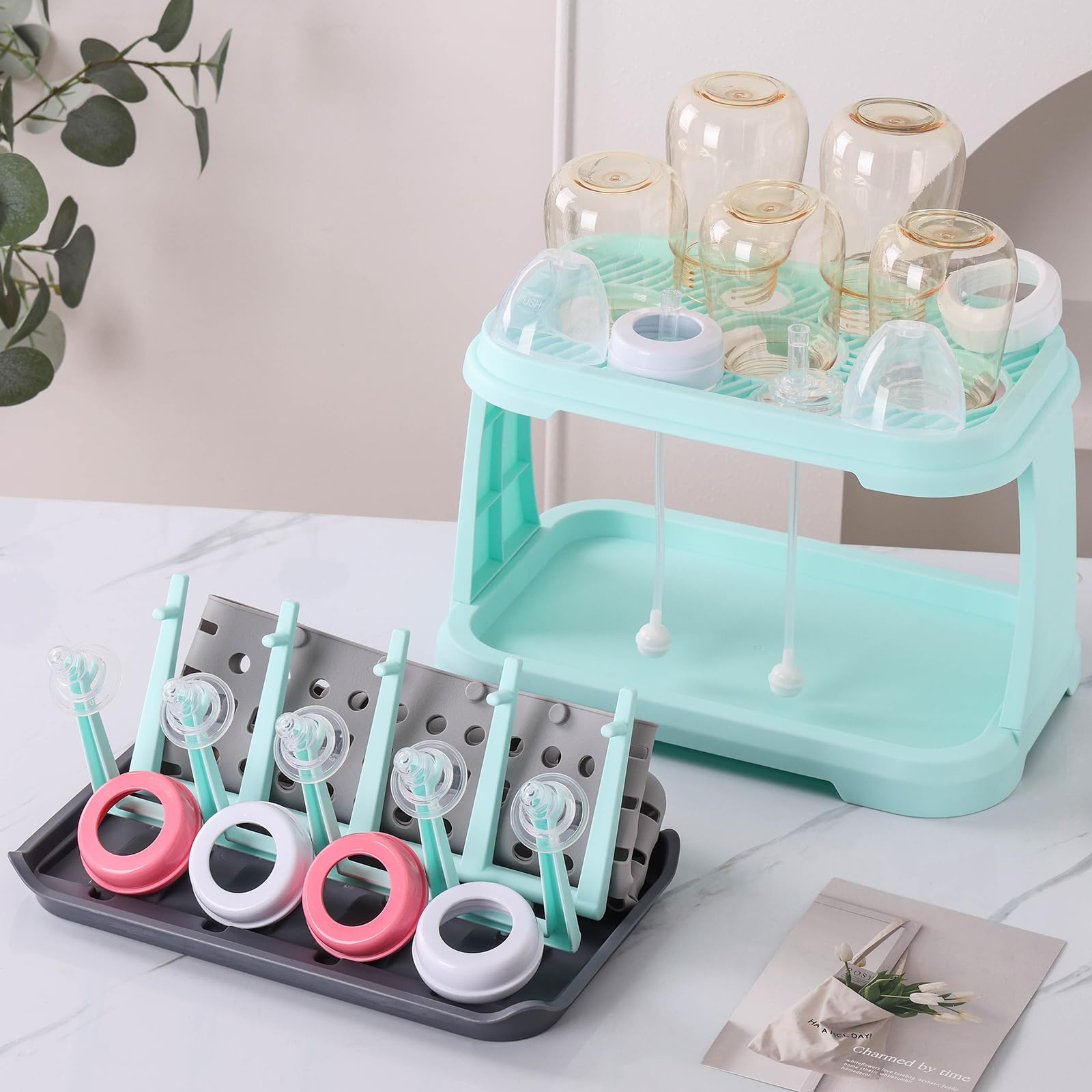 Baby Bottle Drying Rack with Brush & Dishwasher Basket