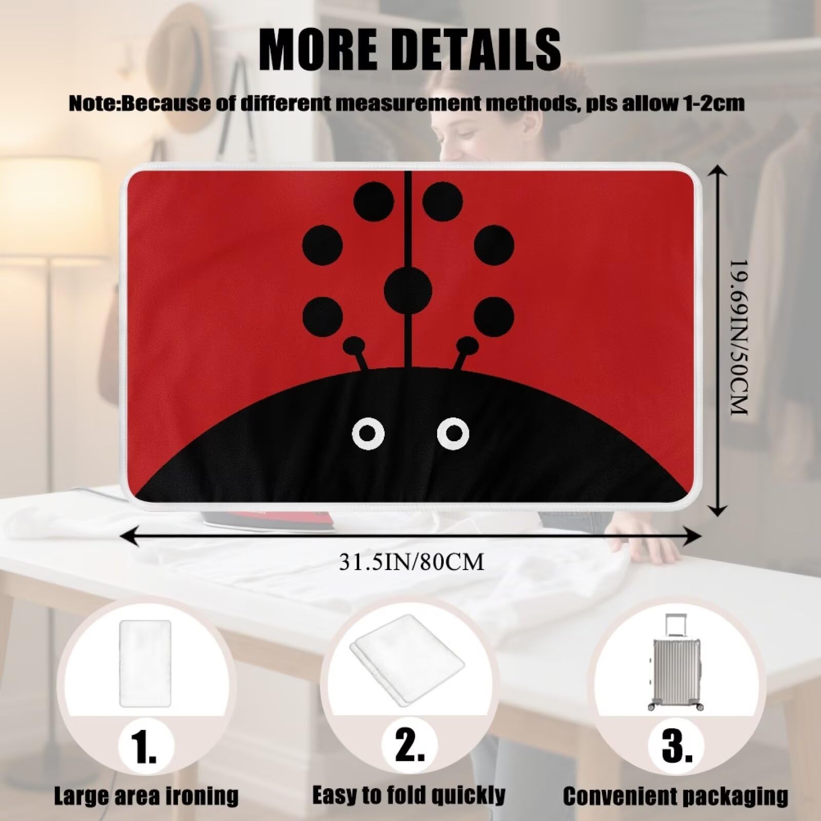 Cute Iron Mat Blanket Travel Foldable Ladybugs Ironing Pad Fabric Ironing Board Cover for Top of Tabletop