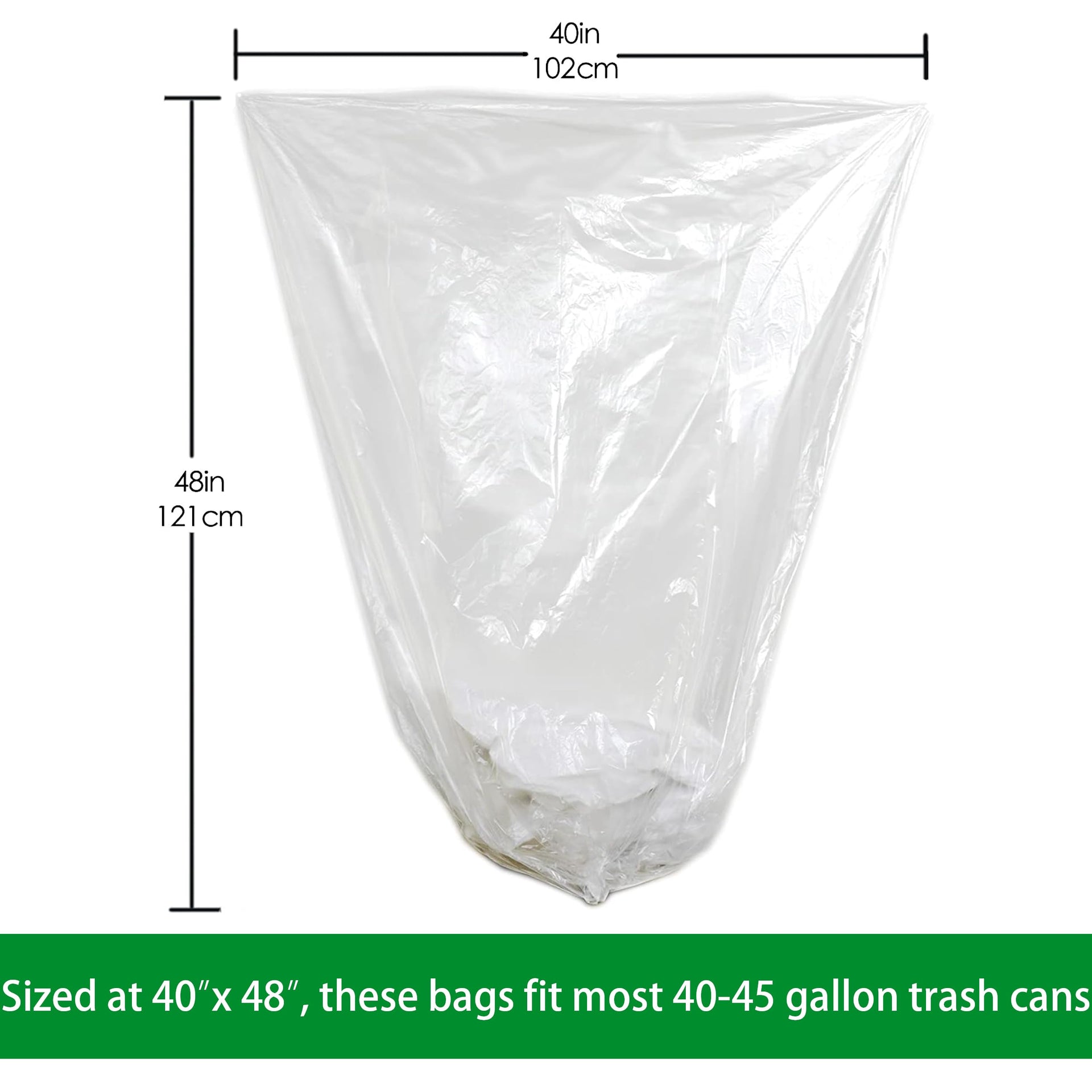 40 45 Gallon Clear Trash Can Liners (250 Count)