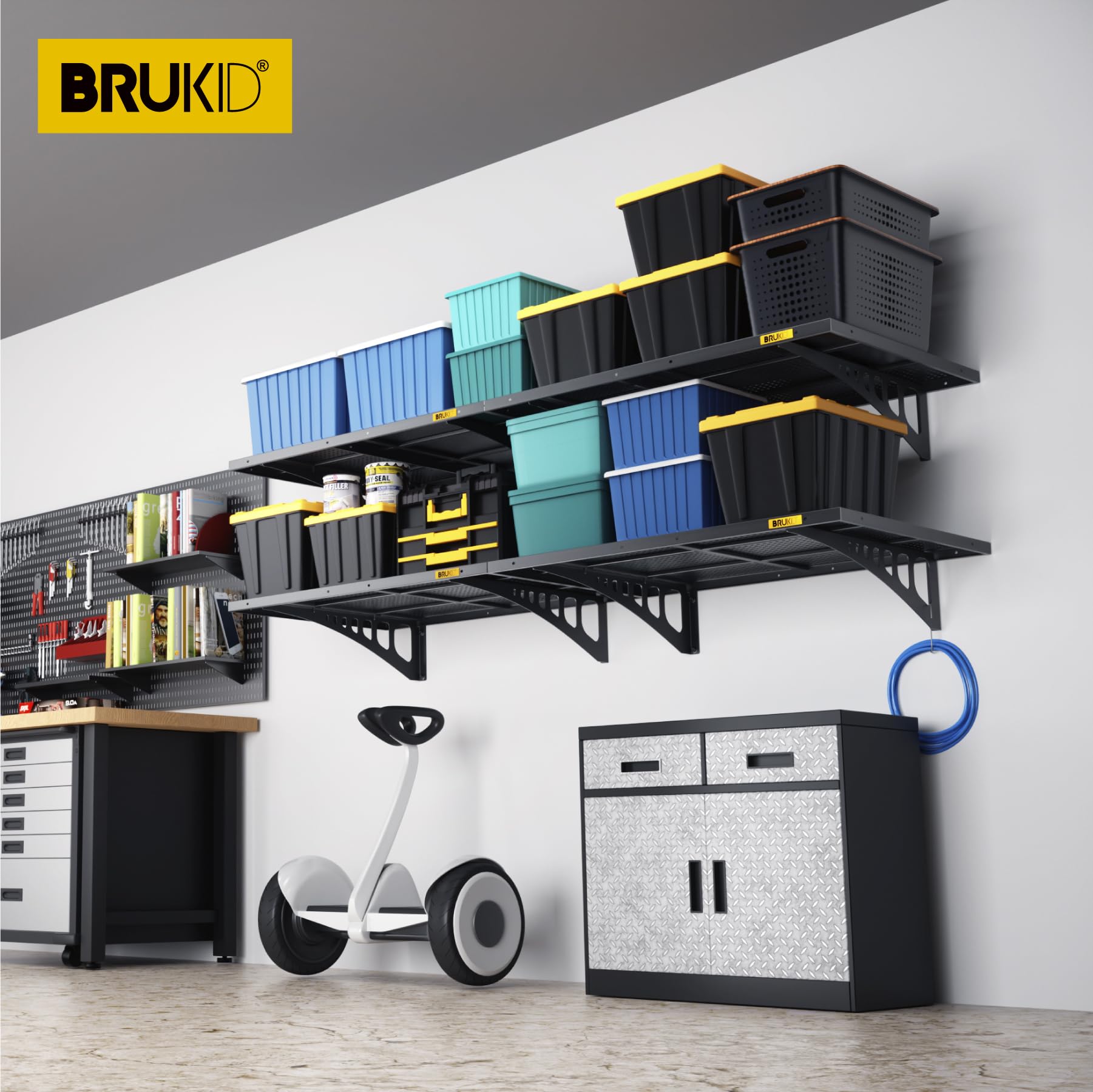 4Pack 2x3ft Adjustable Metal Garage Wall Shelving Heavy Duty Garage Storage Shelf Wall Mounted Black (4 Count)