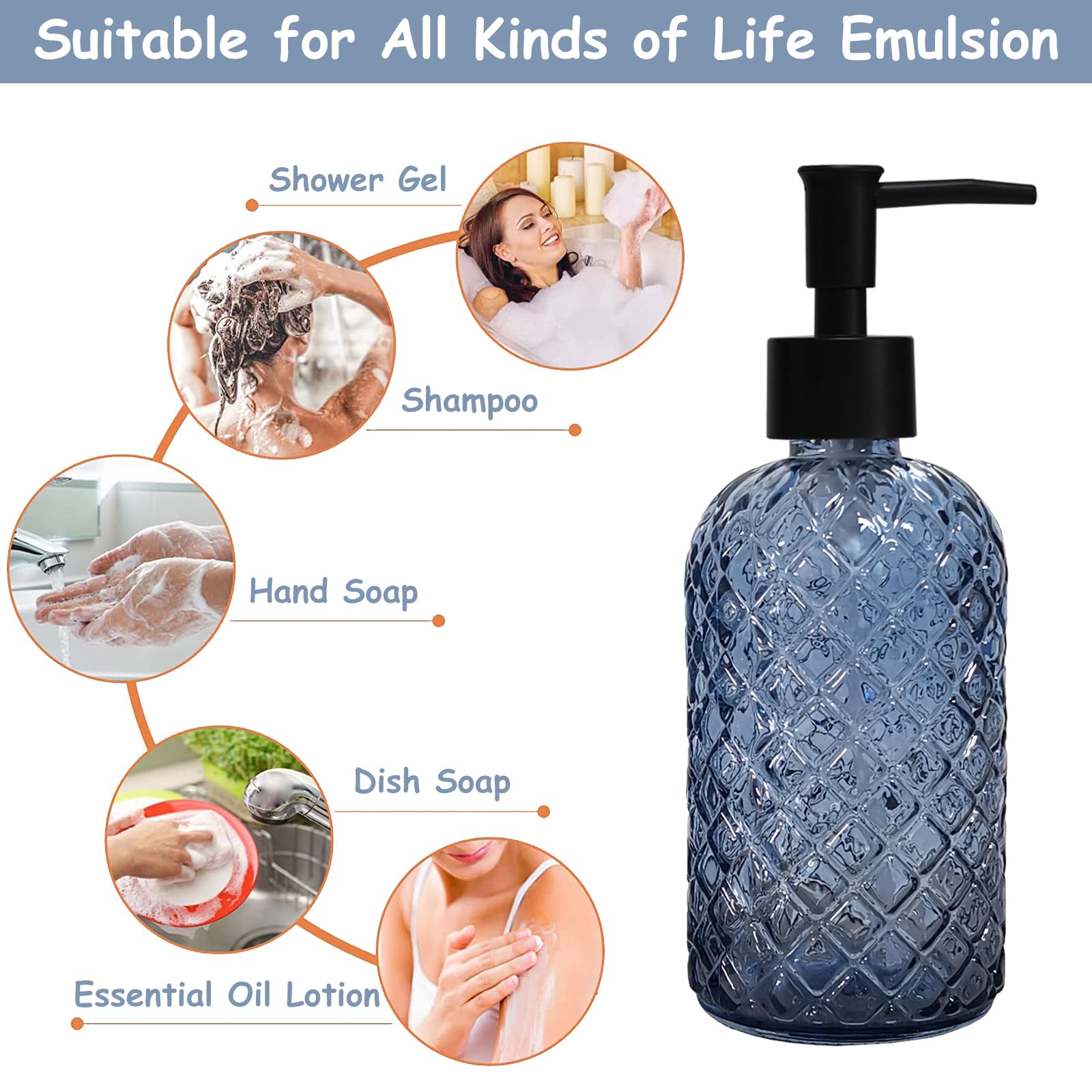 Blue Glass Dish Soap Dispenser for Kitchen