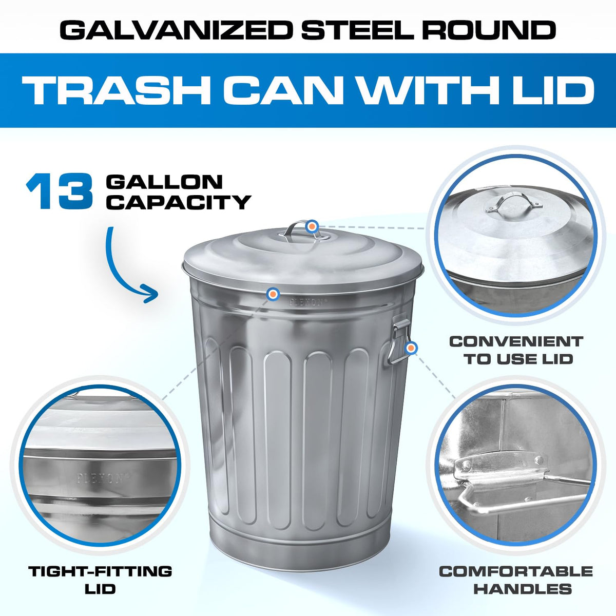 13 Gallon Outdoor Metal Trash Can with Lid Vintage Trash Can Steel Retro Garbage Can for Patio Farmhouse Rustic Bird Seed Storage Pet Food Ash Bucket