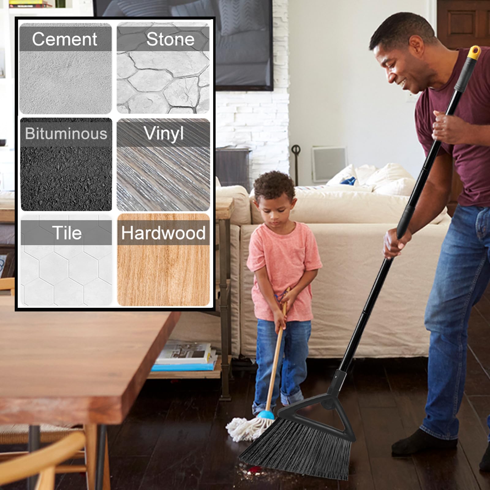 Heavy Duty Broom Outdoor Indoor (4 Count)