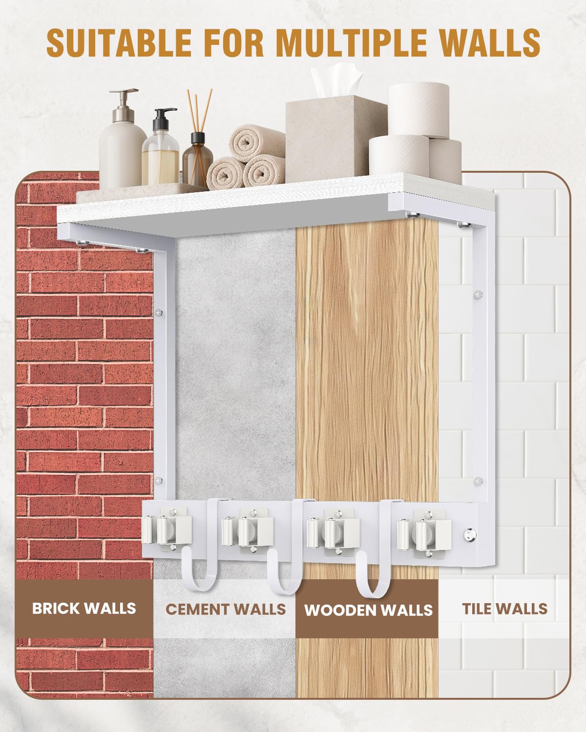 Small Broom Holder Wall Mount with Shelf