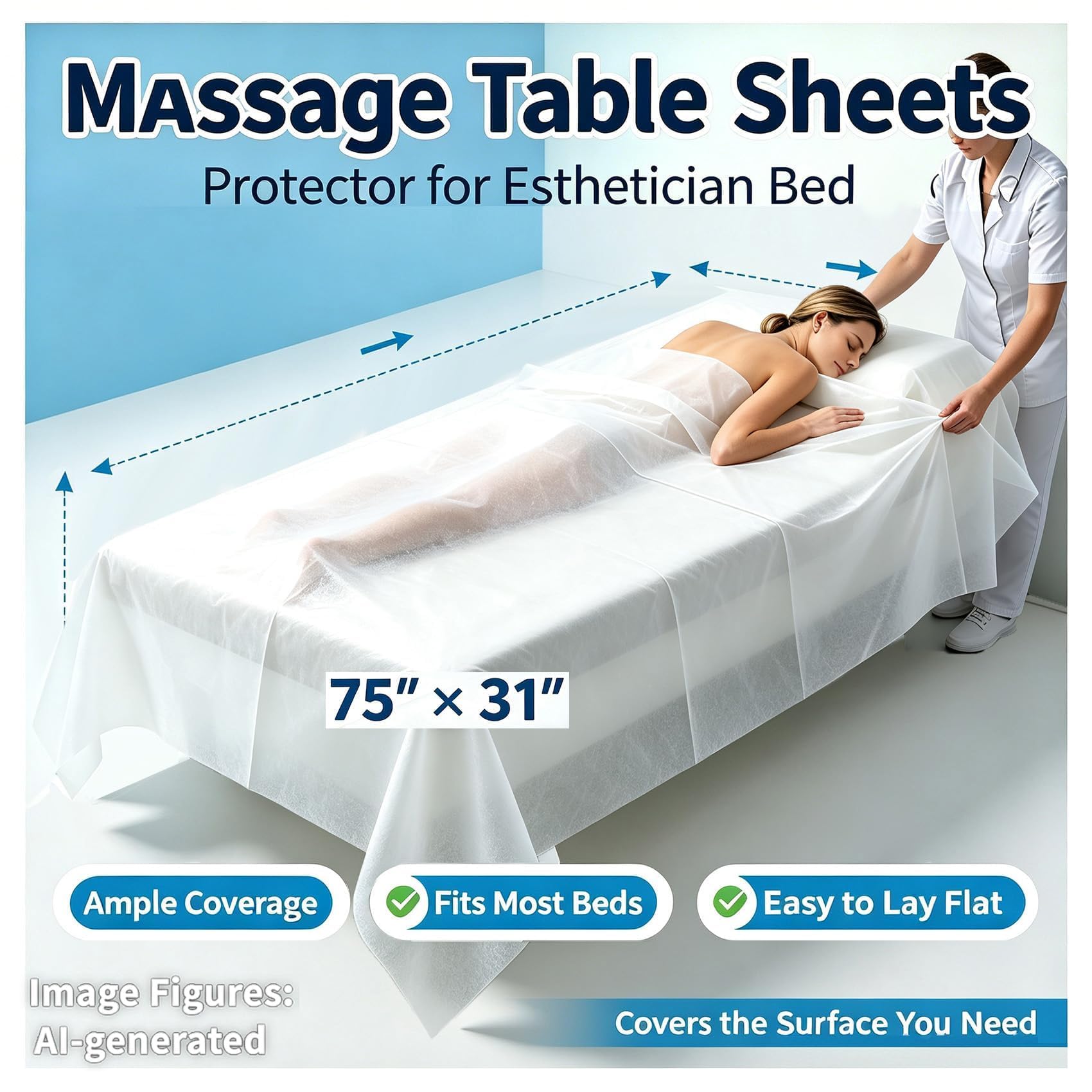 100PCS Massage Table Sheets Disposable Spa Bed Cover 75x31 Waterproof White (100 Count)