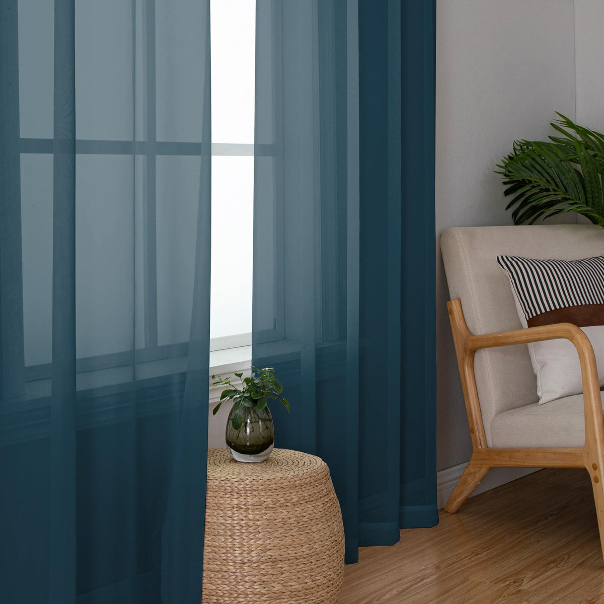Stone Blue Sheer Curtains 45 Inch Long 2 Panels (2 Count)