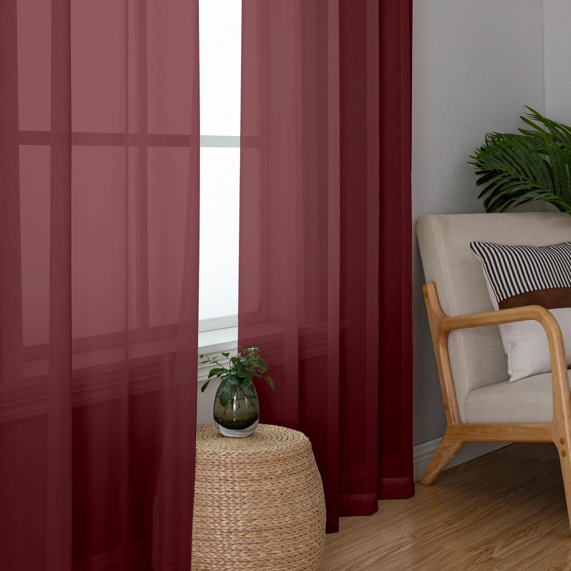 Burgundy Sheer Curtains 78 Inches Long 2 Panels Set for Living Room (2 Count)